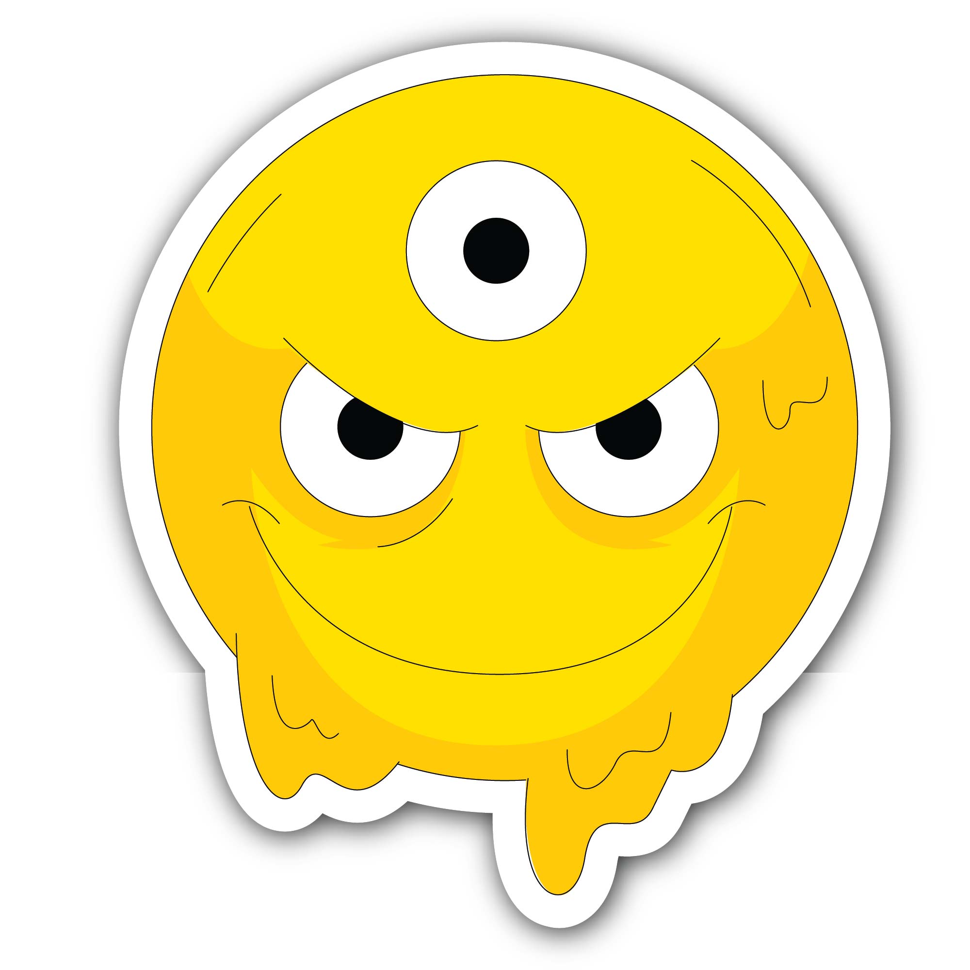 Yellow Monster Face Sticker, Waterproof Vinyl Decal Sticker Indoor Or Outdoor 2 (Pieces) 3" and 5"