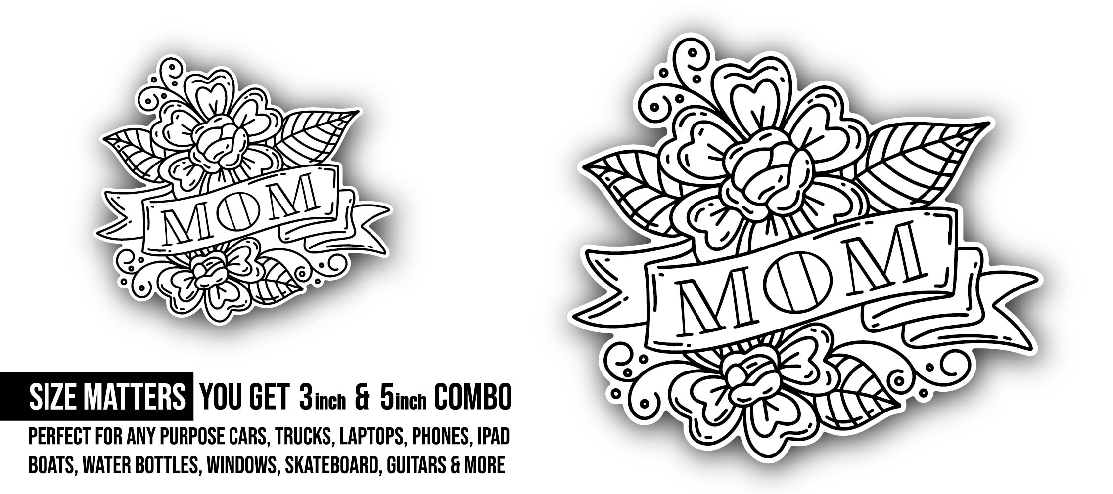Mom vector Art Sticker, Waterproof Vinyl Decal Sticker Indoor Or Outdoor 2 (Pieces) 3" and 5"