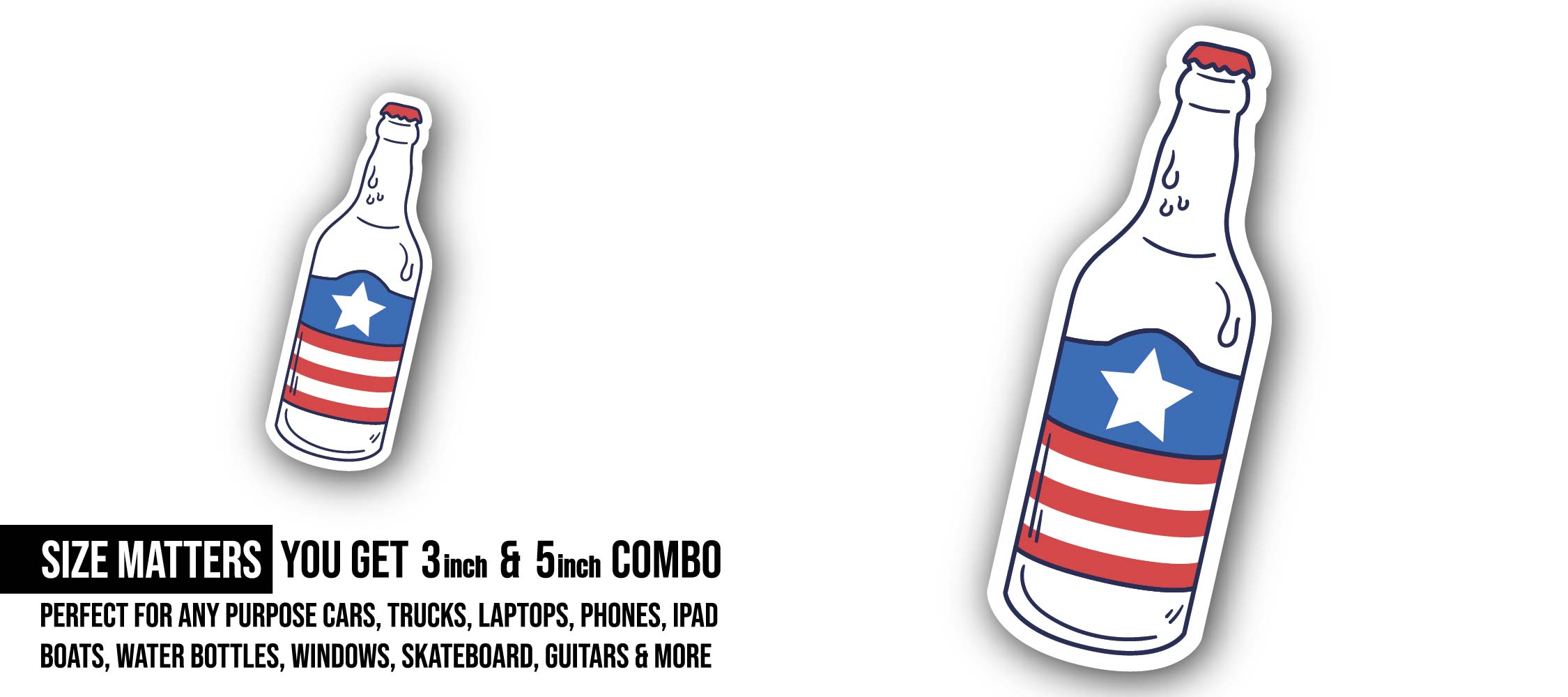 Beer bottle Sticker, Waterproof Vinyl Decal Sticker Indoor Or Outdoor 2 (Pieces) 3" and 5"