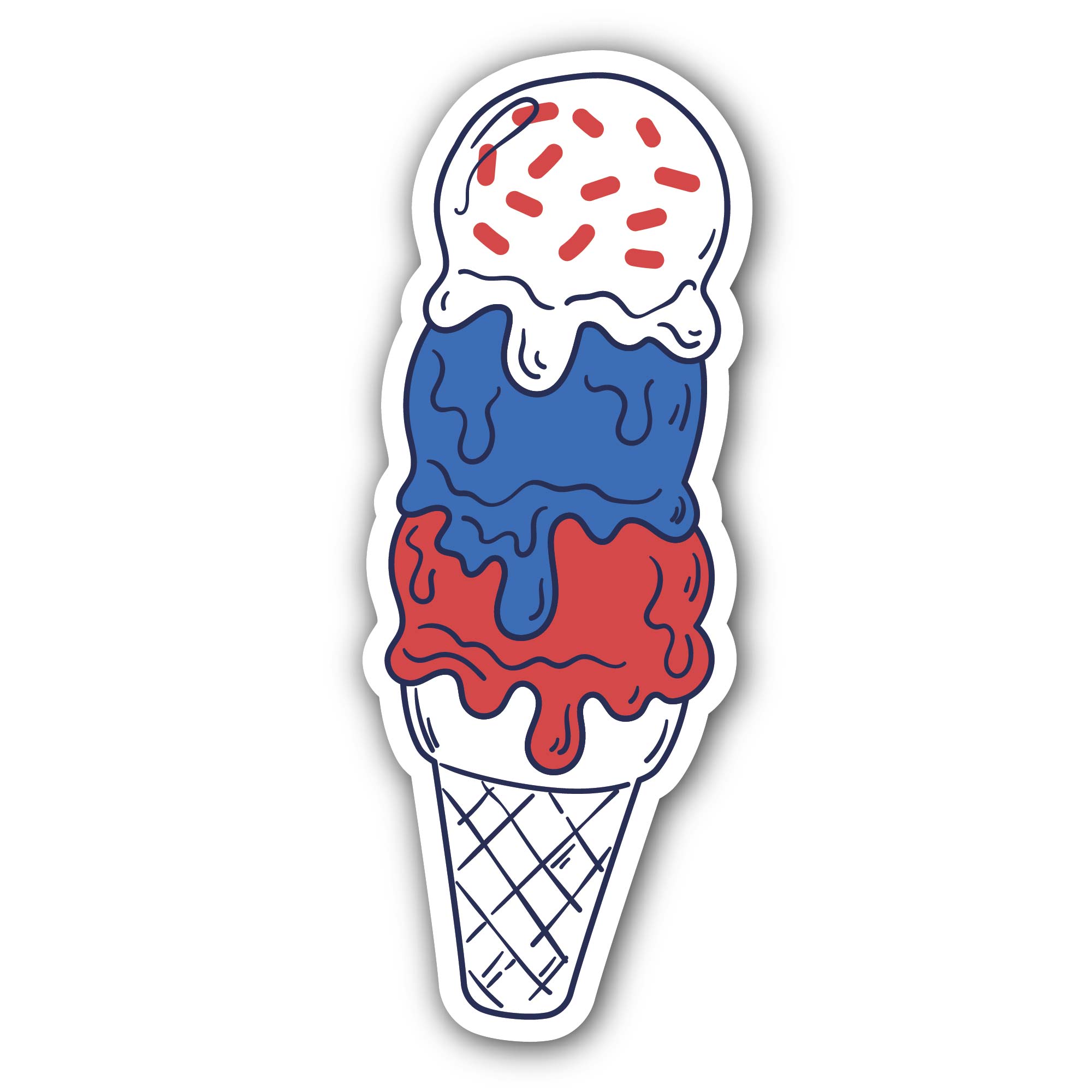 Independence Day Ice Cream Sticker, Waterproof Vinyl Decal Sticker Indoor Or Outdoor 2 (Pieces) 3" and 5"