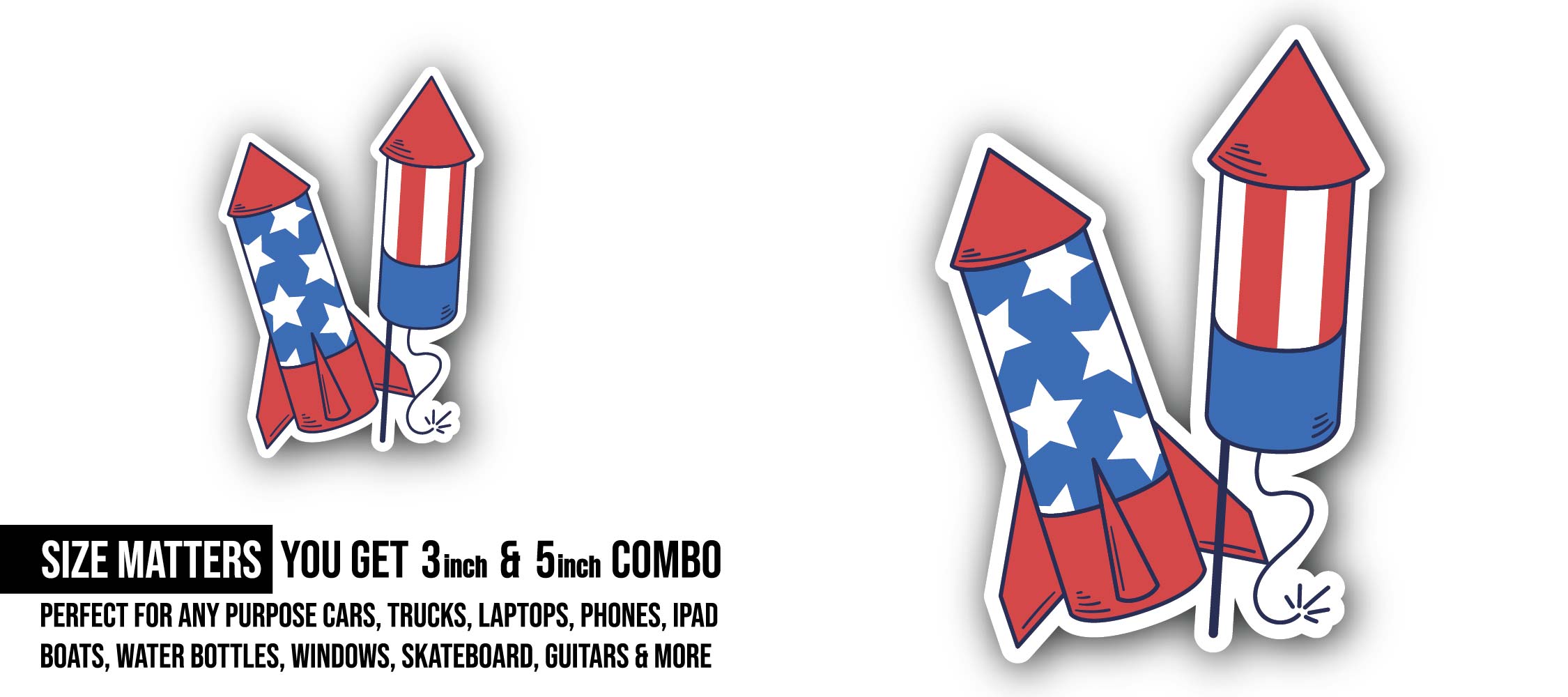 Firework Rockets Sticker, Waterproof Vinyl Decal Sticker Indoor Or Outdoor 2 (Pieces) 3" and 5"