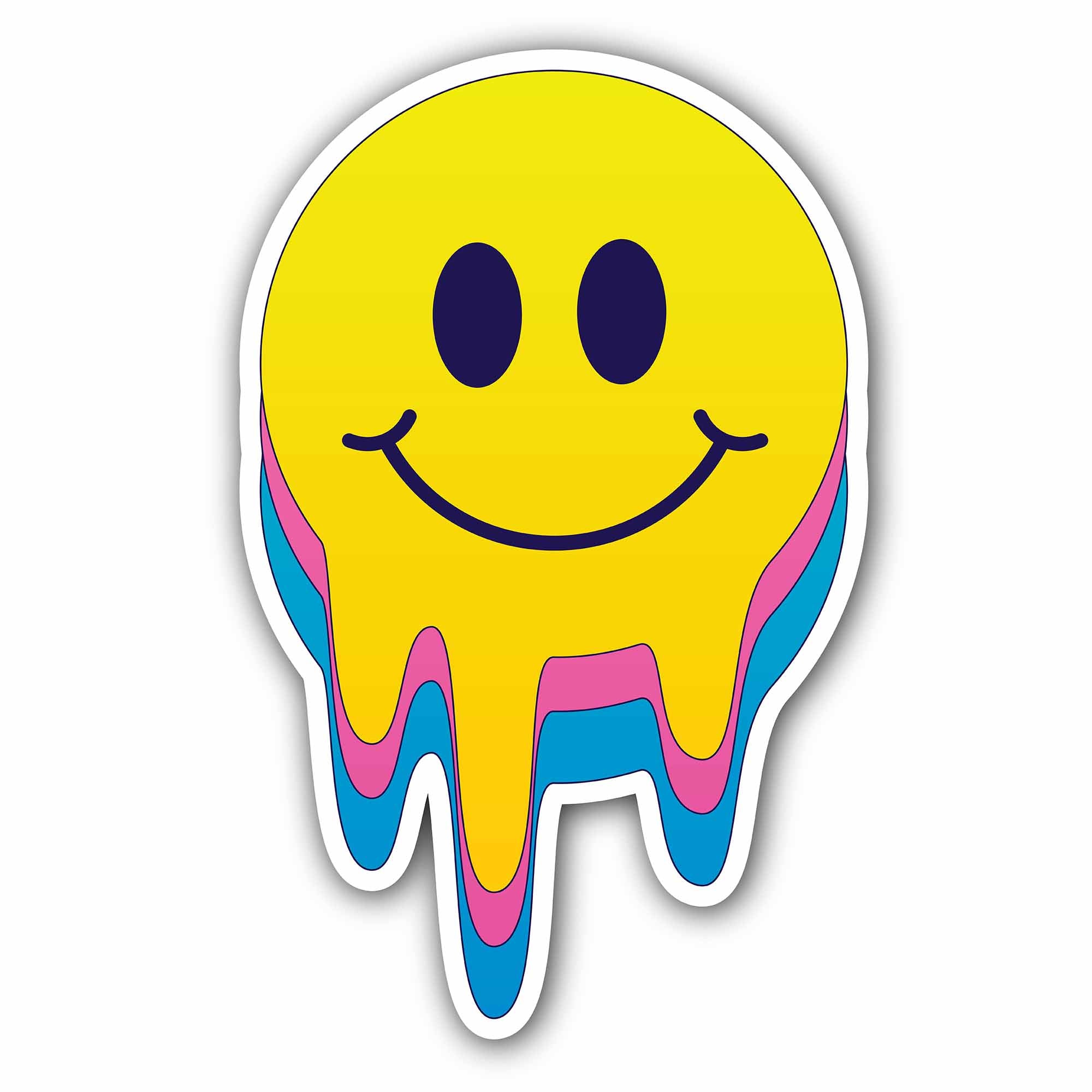 drippy smiley face Sticker, Waterproof Vinyl Decal Sticker Indoor Or Outdoor 2 (Pieces) 3" and 5"