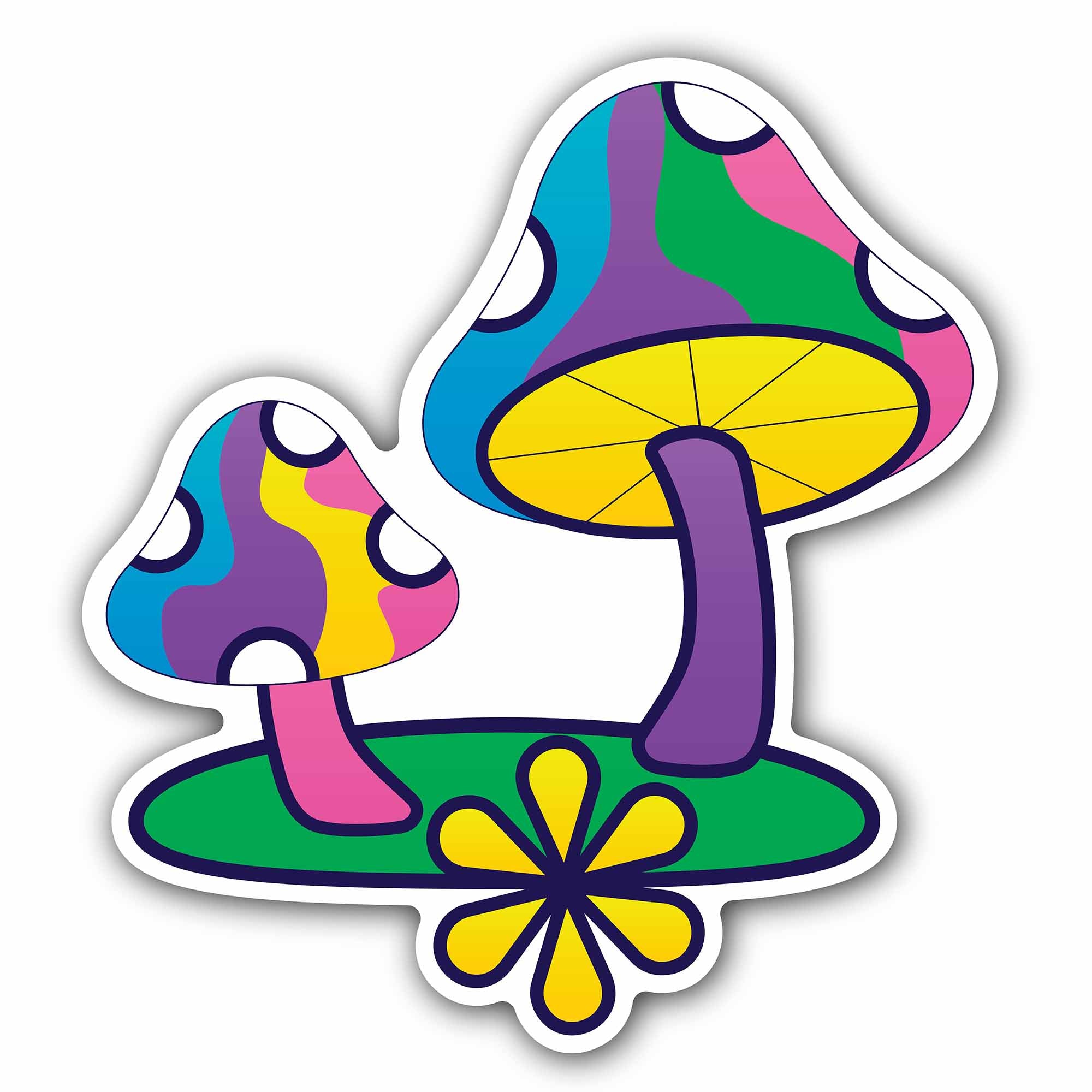 Colorful Mushroom Sticker, Waterproof Vinyl Decal Sticker Indoor Or Outdoor 2 (Pieces) 3" and 5"