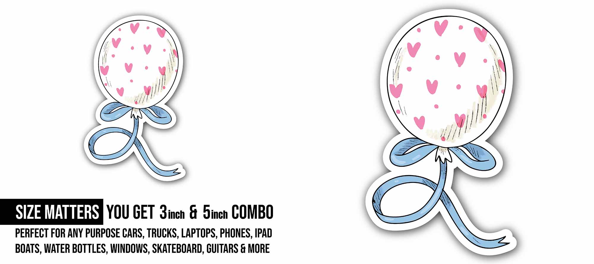 Cute Balloon Sticker, Waterproof Vinyl Decal Sticker Indoor Or Outdoor 2 (Pieces) 3" and 5"