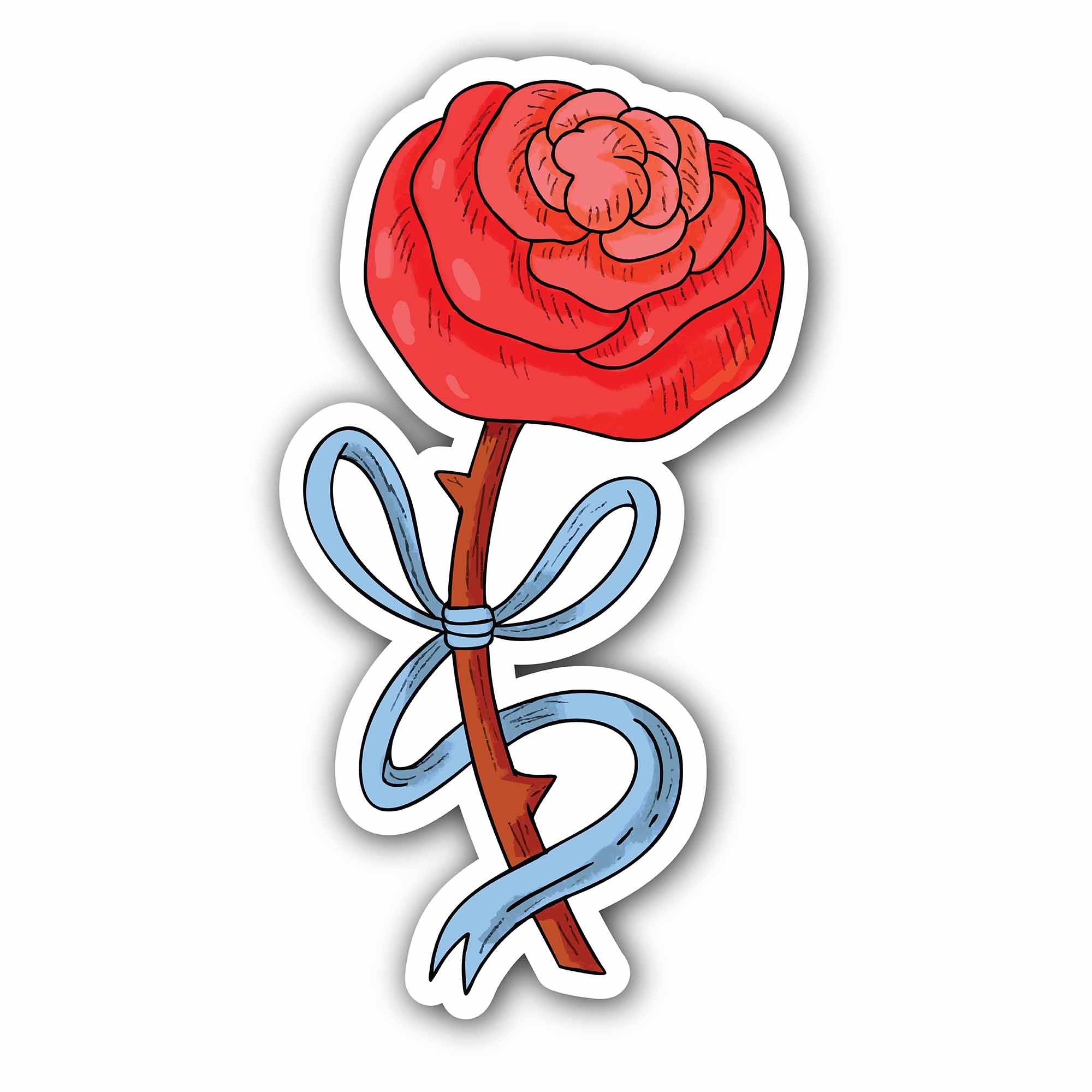 Red Rose Flower Sticker, Waterproof Vinyl Decal Sticker Indoor Or Outdoor 2 (Pieces) 3" and 5"