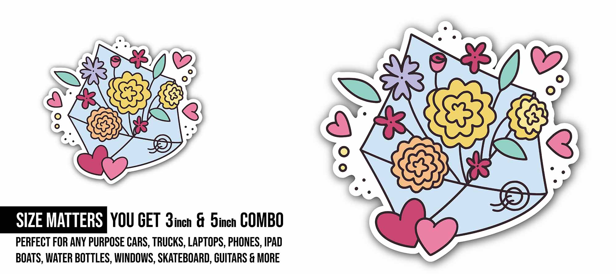Sent with Love Sticker, Waterproof Vinyl Decal Sticker Indoor Or Outdoor 2 (Pieces) 3" and 5"