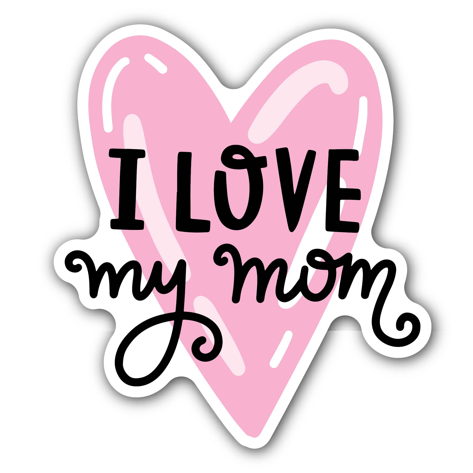 I Love My Mom -Pink Heart Sticker, Waterproof Vinyl Decal Sticker Indoor Or Outdoor 2 (Pieces) 3" and 5"