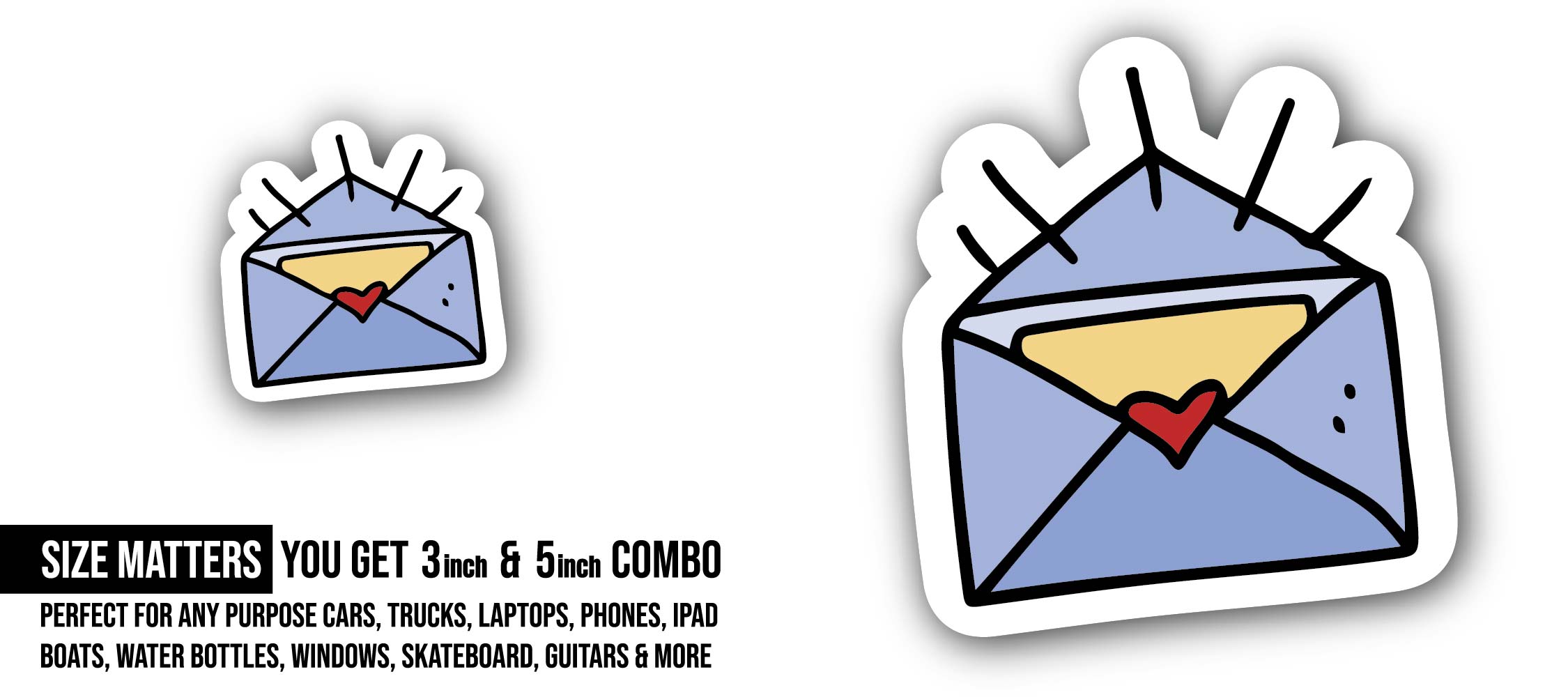 Love Letter Sticker, Waterproof Vinyl Decal Sticker Indoor Or Outdoor 2 (Pieces) 3" and 5"