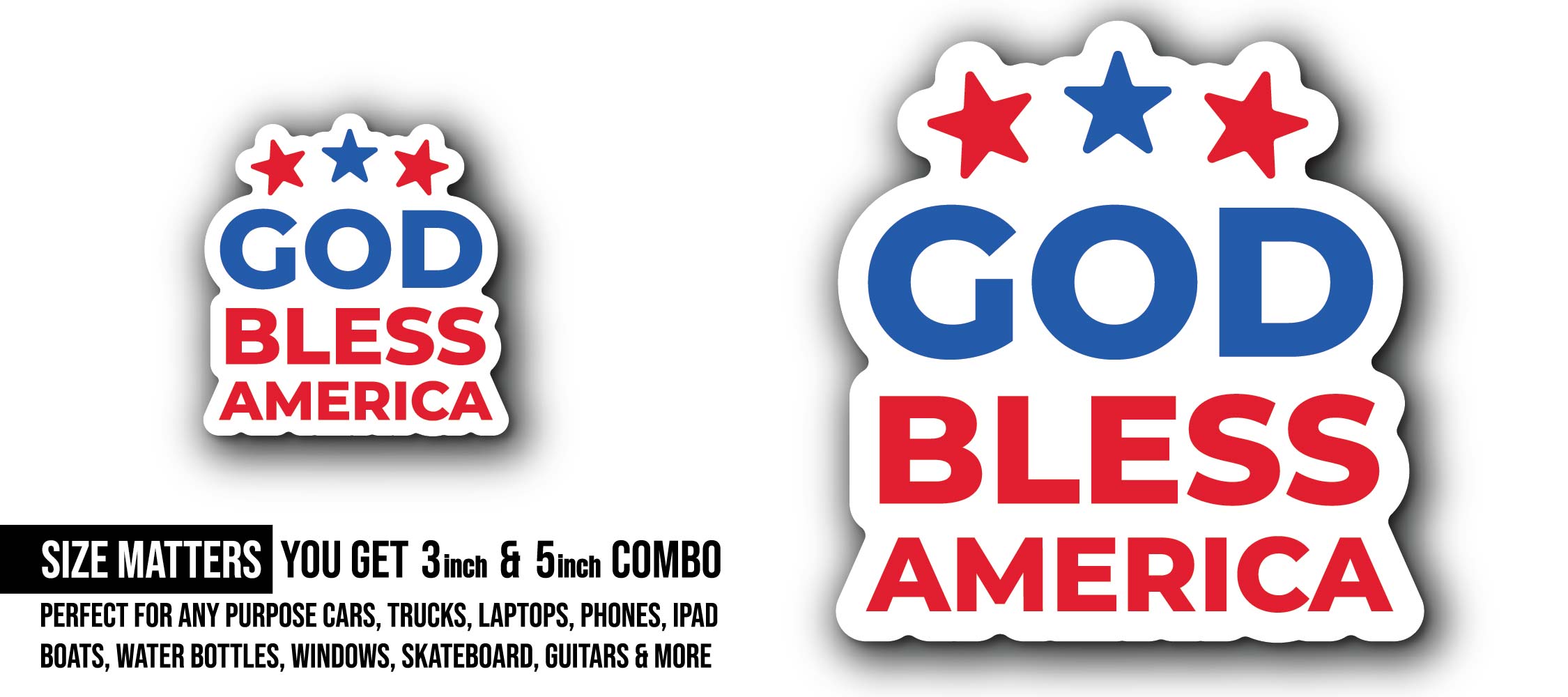 God Bless America Text Sticker, Waterproof Vinyl Decal Sticker Indoor Or Outdoor 2 (Pieces) 3" and 5"