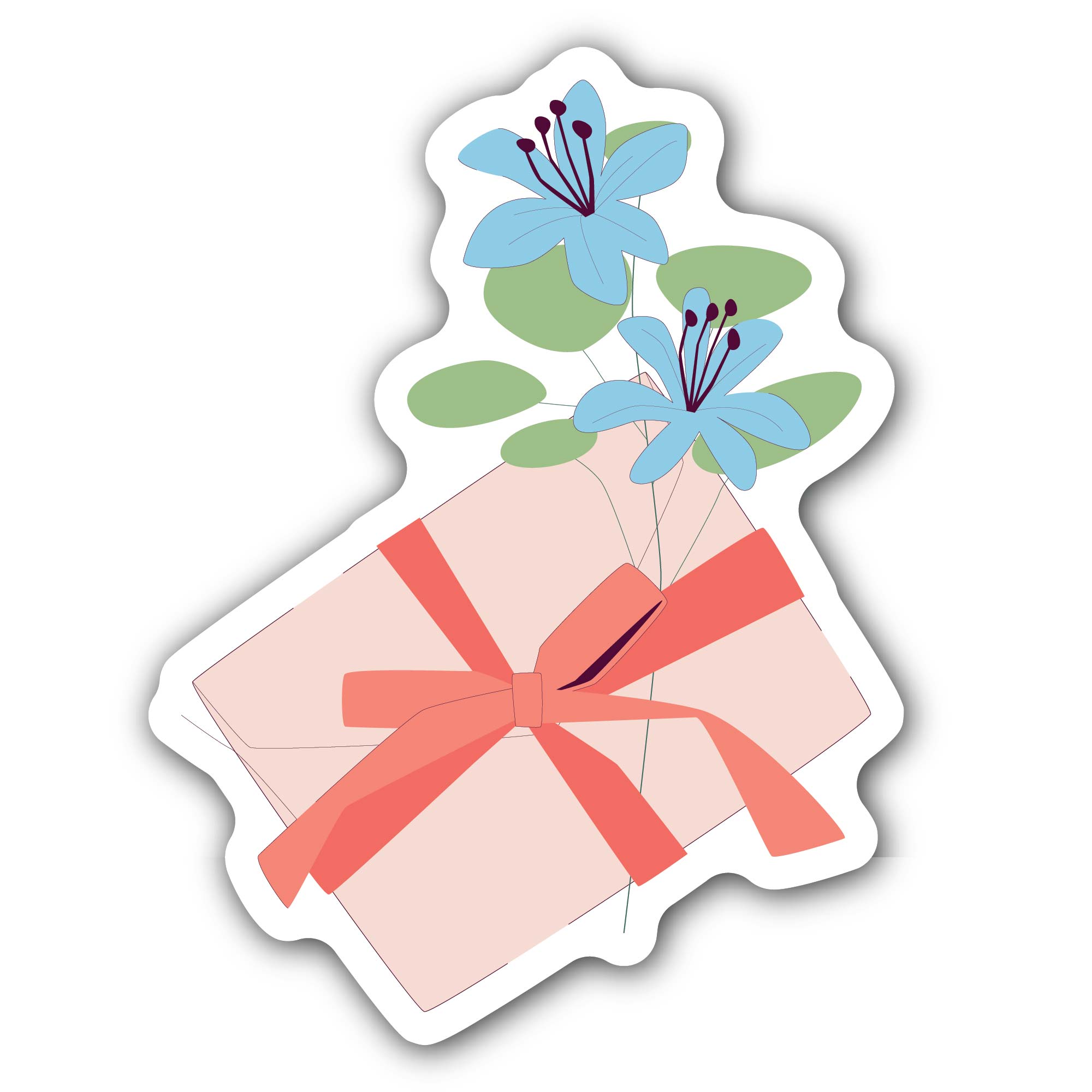 Gift Box with Flower Sticker, Waterproof Vinyl Decal Sticker Indoor Or Outdoor 2 (Pieces) 3" and 5"