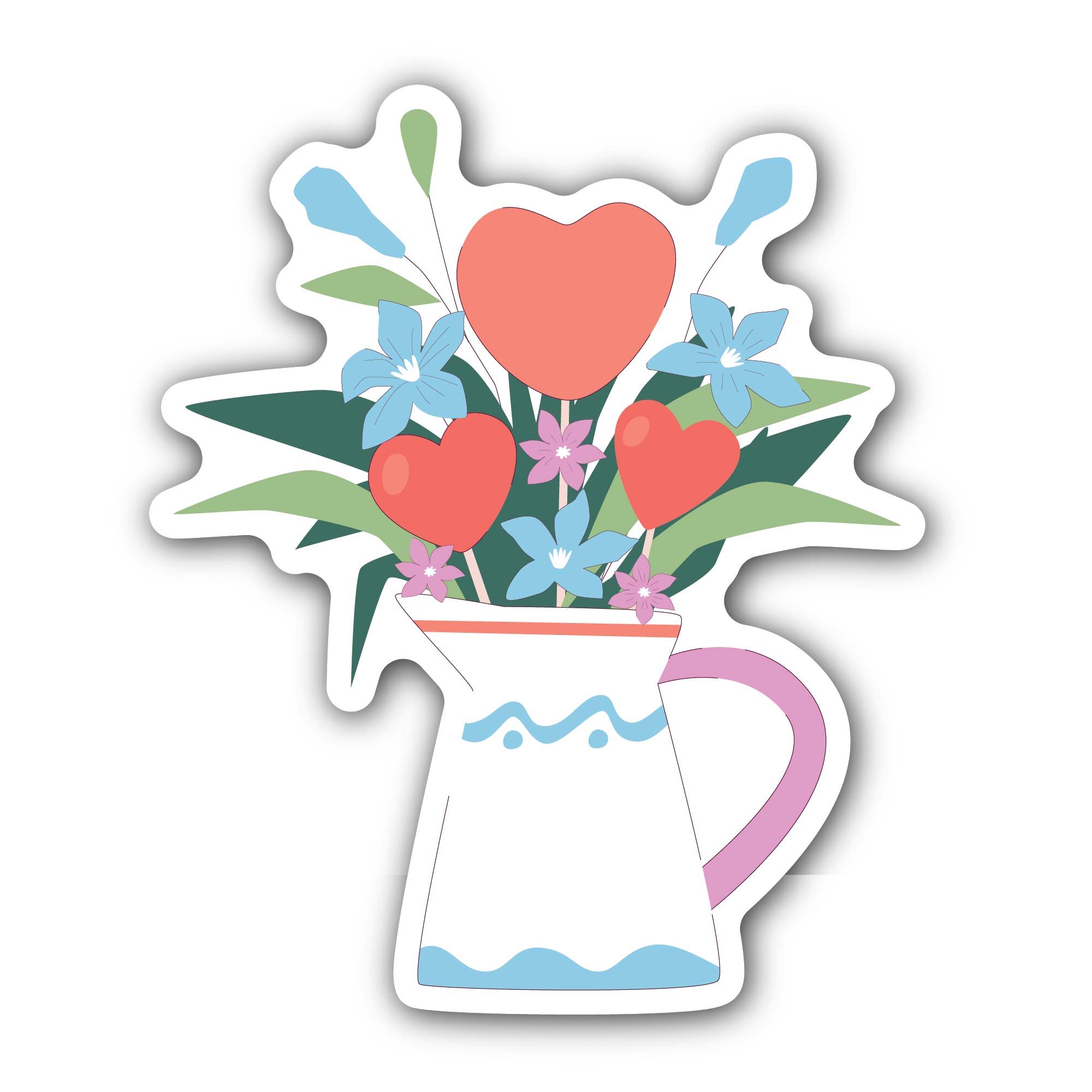 Heart Bouquet Sticker, Waterproof Vinyl Decal Sticker Indoor Or Outdoor 2 (Pieces) 3" and 5"