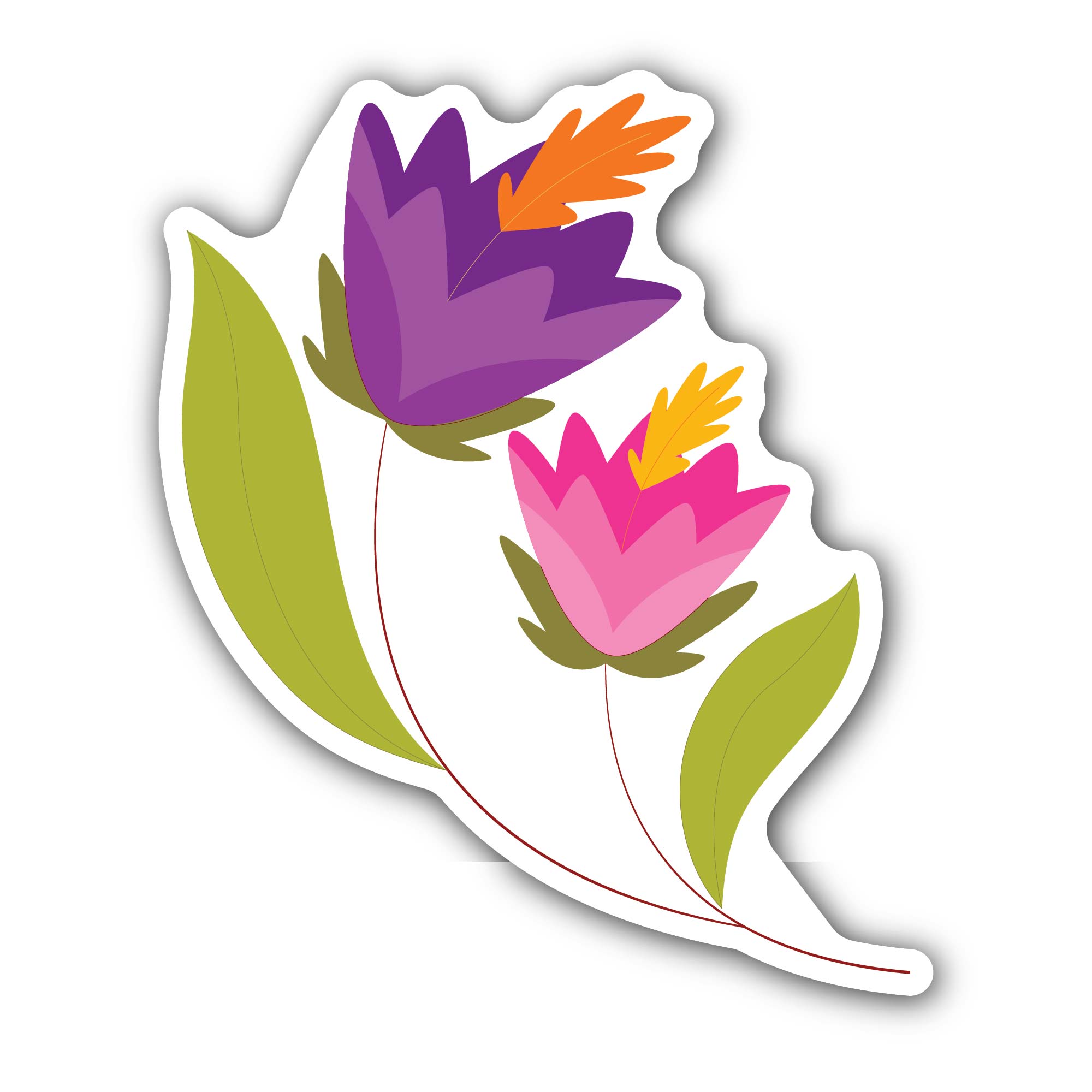 Colorful Flowers Sticker, Waterproof Vinyl Decal Sticker Indoor Or Outdoor 2 (Pieces) 3" and 5"