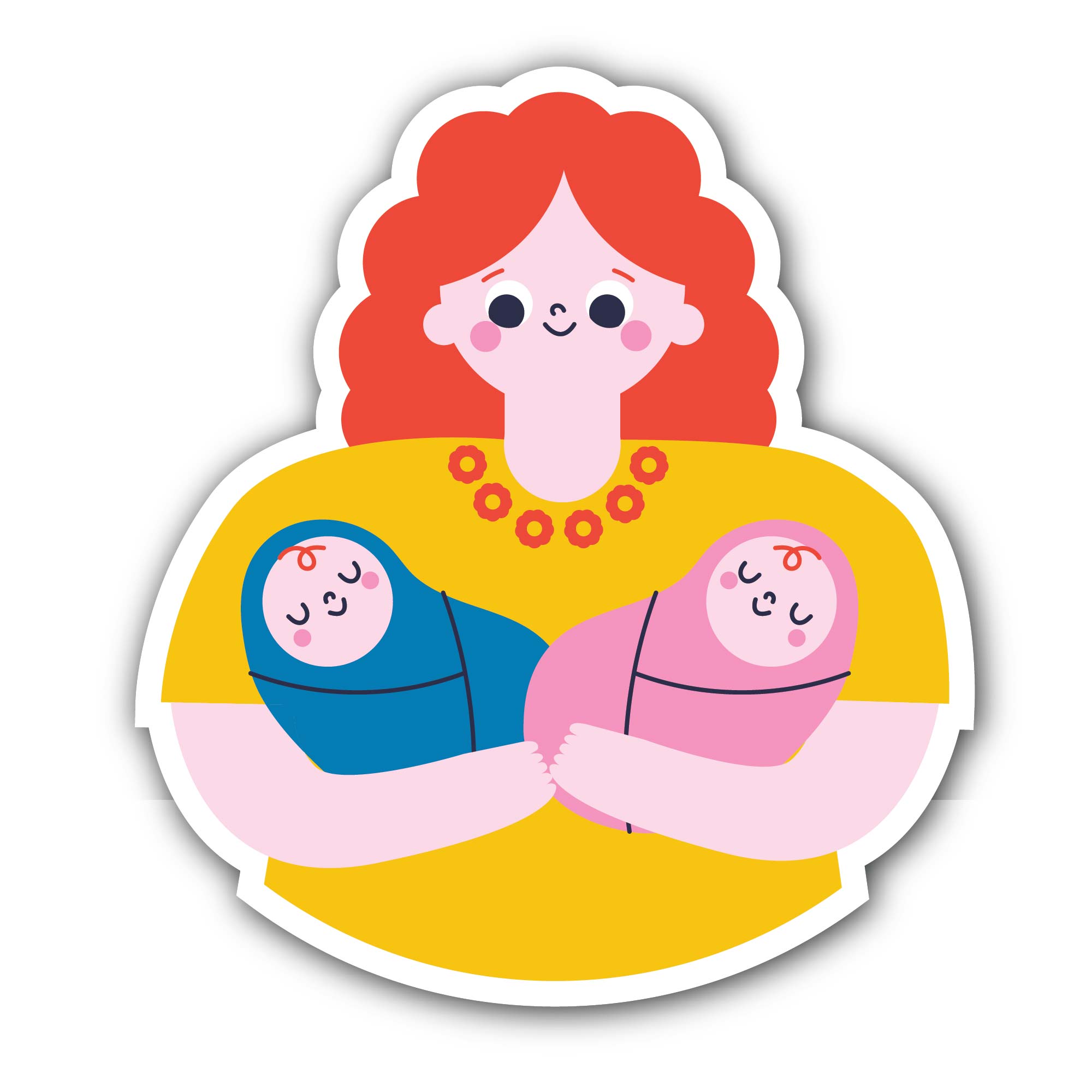 Mother holding twin babies Sticker, Waterproof Vinyl Decal Sticker Indoor Or Outdoor 2 (Pieces) 3" and 5"