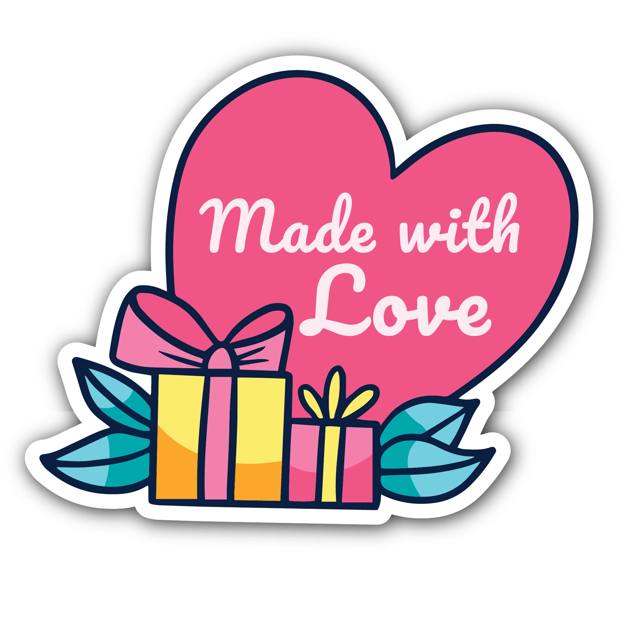 Made with Love & Gift box Sticker, Waterproof Vinyl Decal Sticker Indoor Or Outdoor 2 (Pieces) 3" and 5"