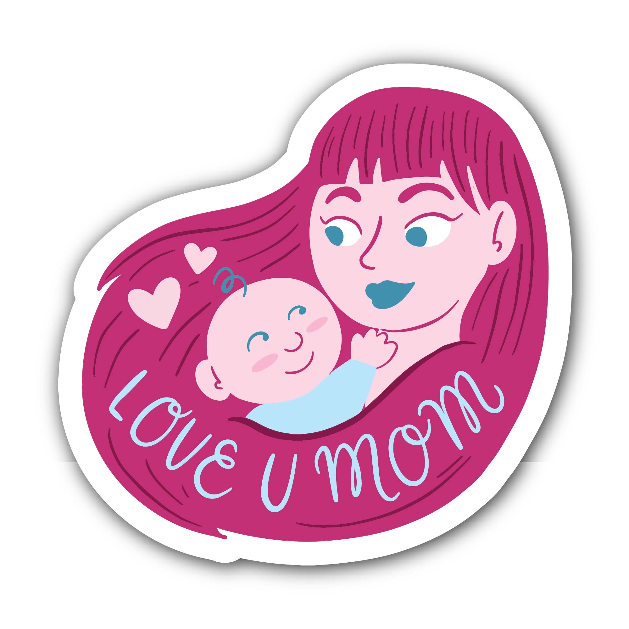 Love U Mom Sticker, Waterproof Vinyl Decal Sticker Indoor Or Outdoor 2 (Pieces) 3" and 5"