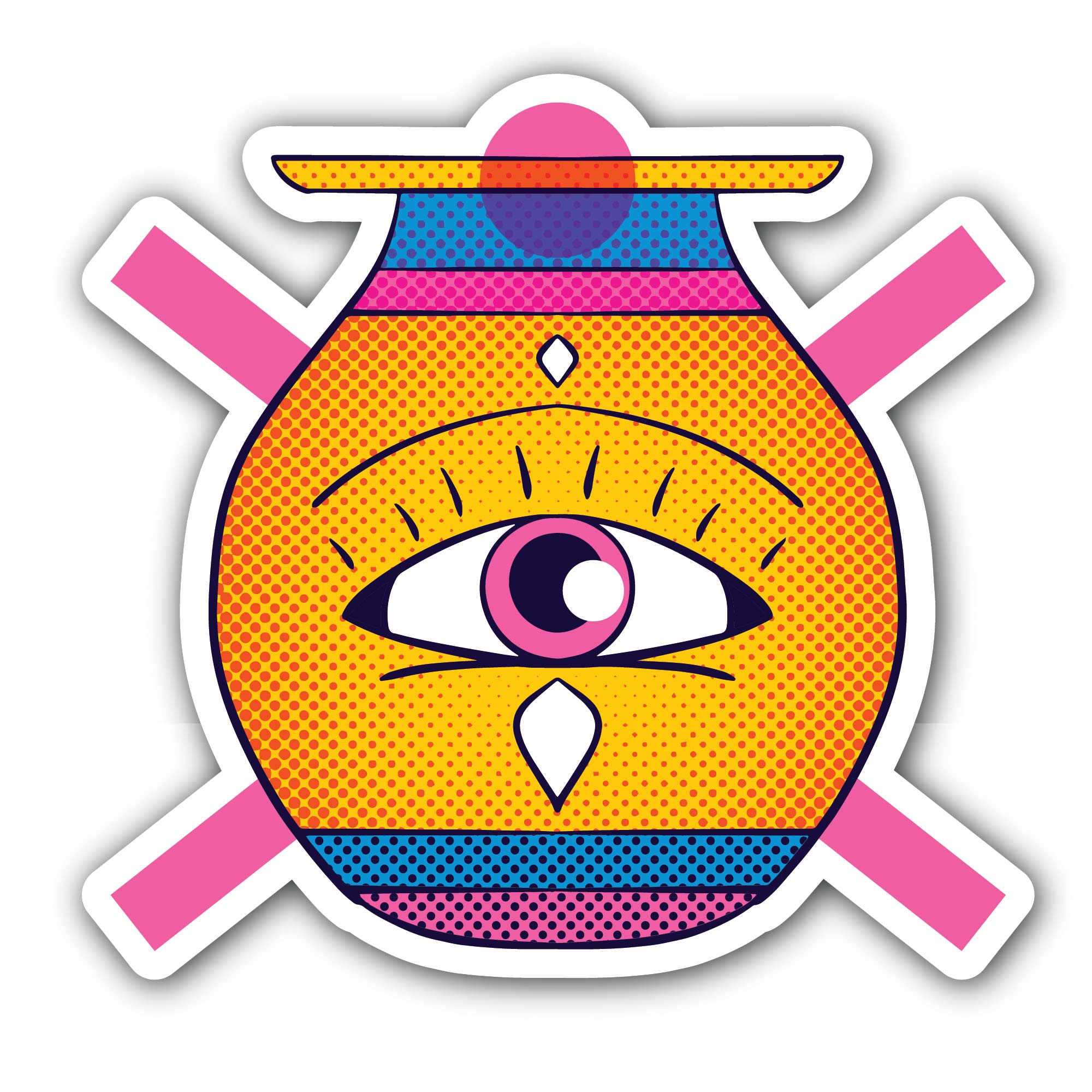 Eye Pot Vector Sticker, Waterproof Vinyl Decal Sticker Indoor Or Outdoor 2 (Pieces) 3" and 5"