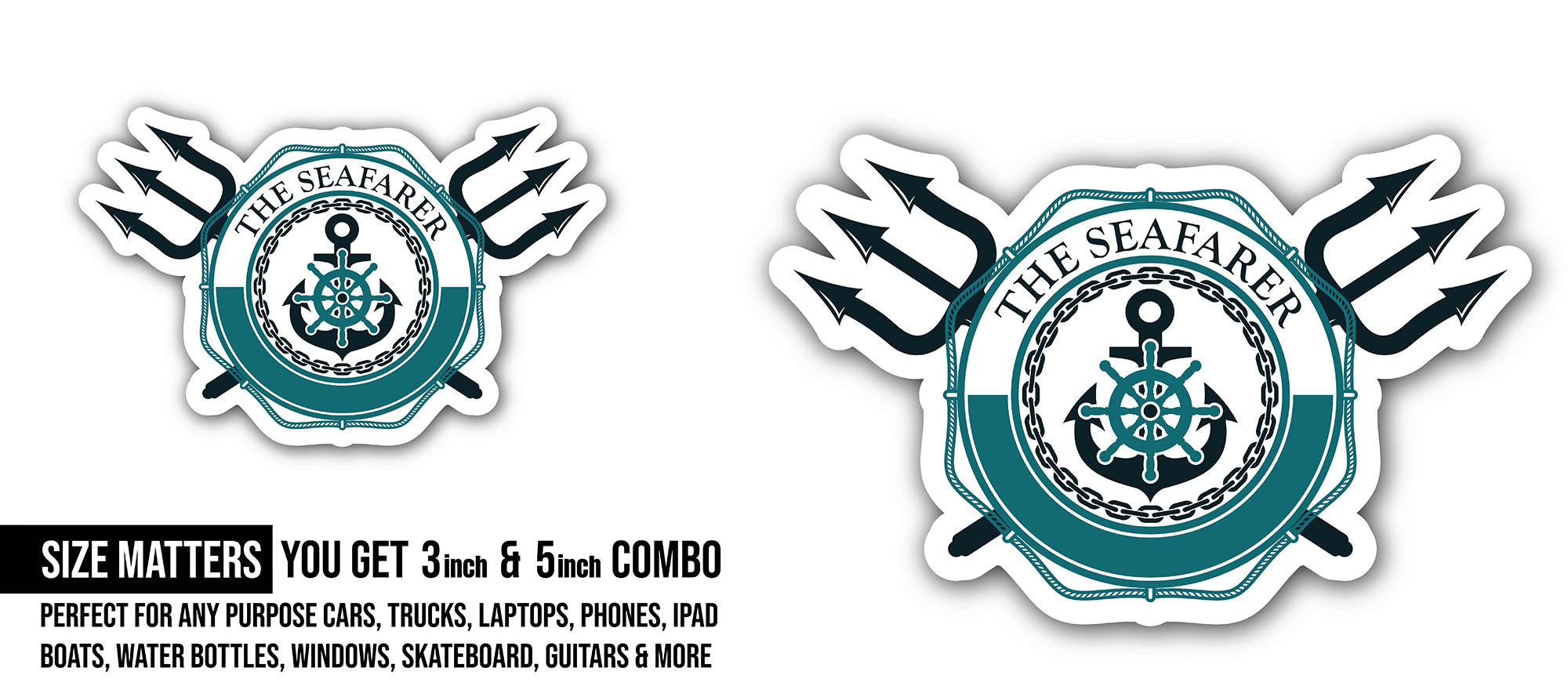 The Seafarer Sticker, Waterproof Vinyl Decal Sticker Indoor Or Outdoor 2 (Pieces) 3" and 5"