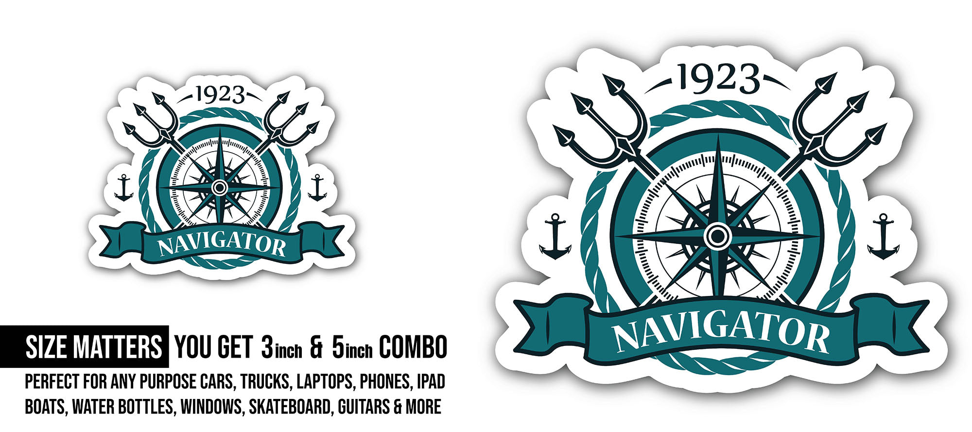 Compass Navigator Sticker, Waterproof Vinyl Decal Sticker Indoor Or Outdoor 2 (Pieces) 3" and 5"