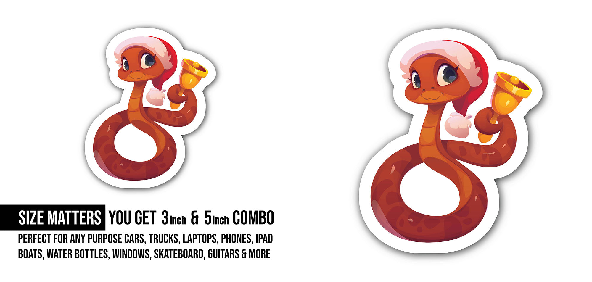 Cute cartoon chinese lunar year snake Sticker, Waterproof Vinyl Decal Sticker Indoor Or Outdoor 2 (Pieces) 3" and 5"
