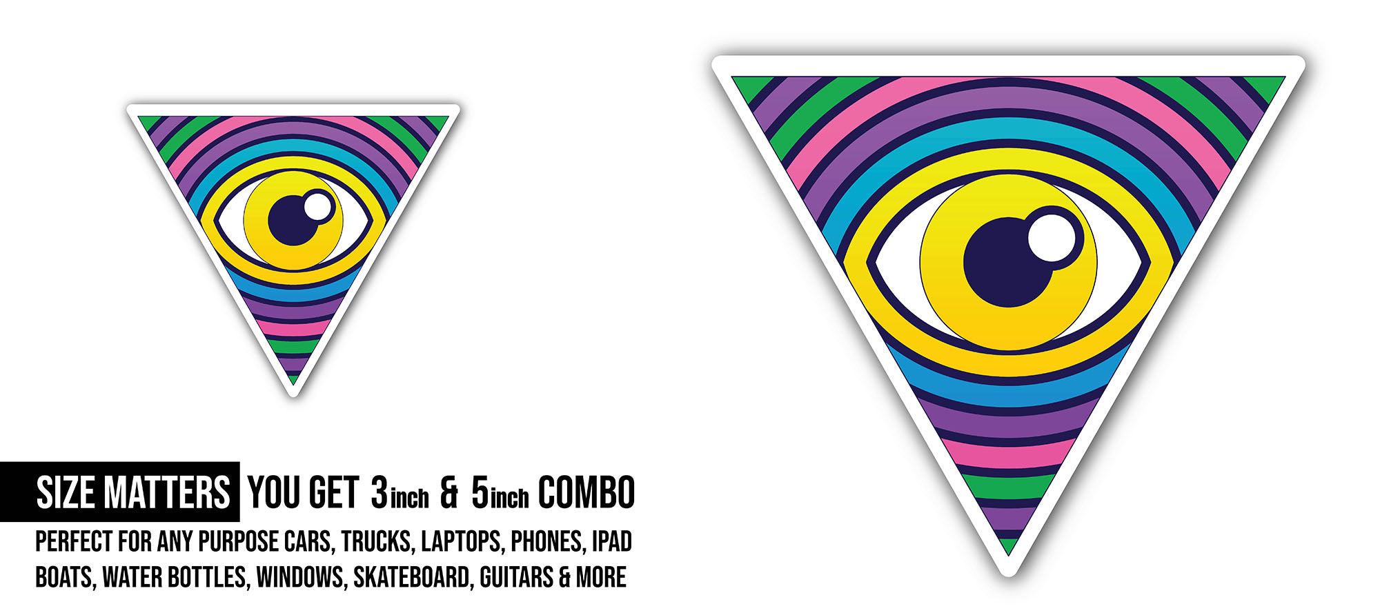 Triangle Third Eye Sticker, Waterproof Vinyl Decal Sticker Indoor Or Outdoor 2 (Pieces) 3" and 5"