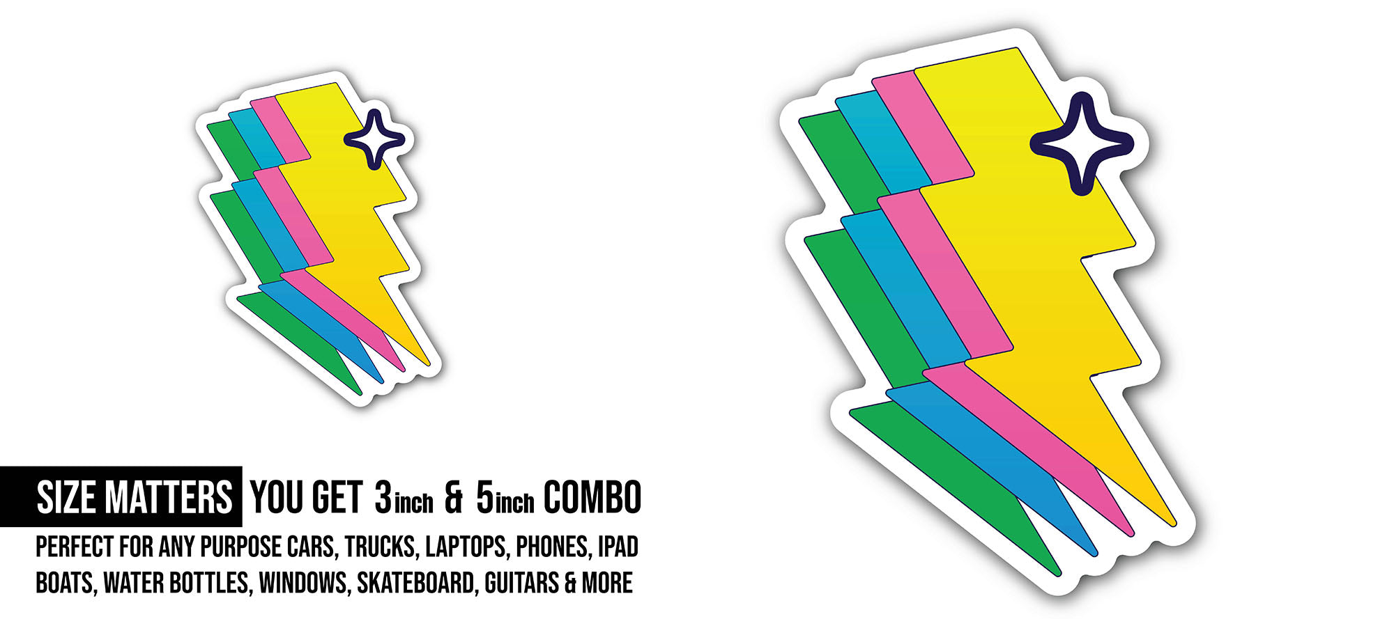 Lightning Bolts Sticker, Waterproof Vinyl Decal Sticker Indoor Or Outdoor 2 (Pieces) 3" and 5"