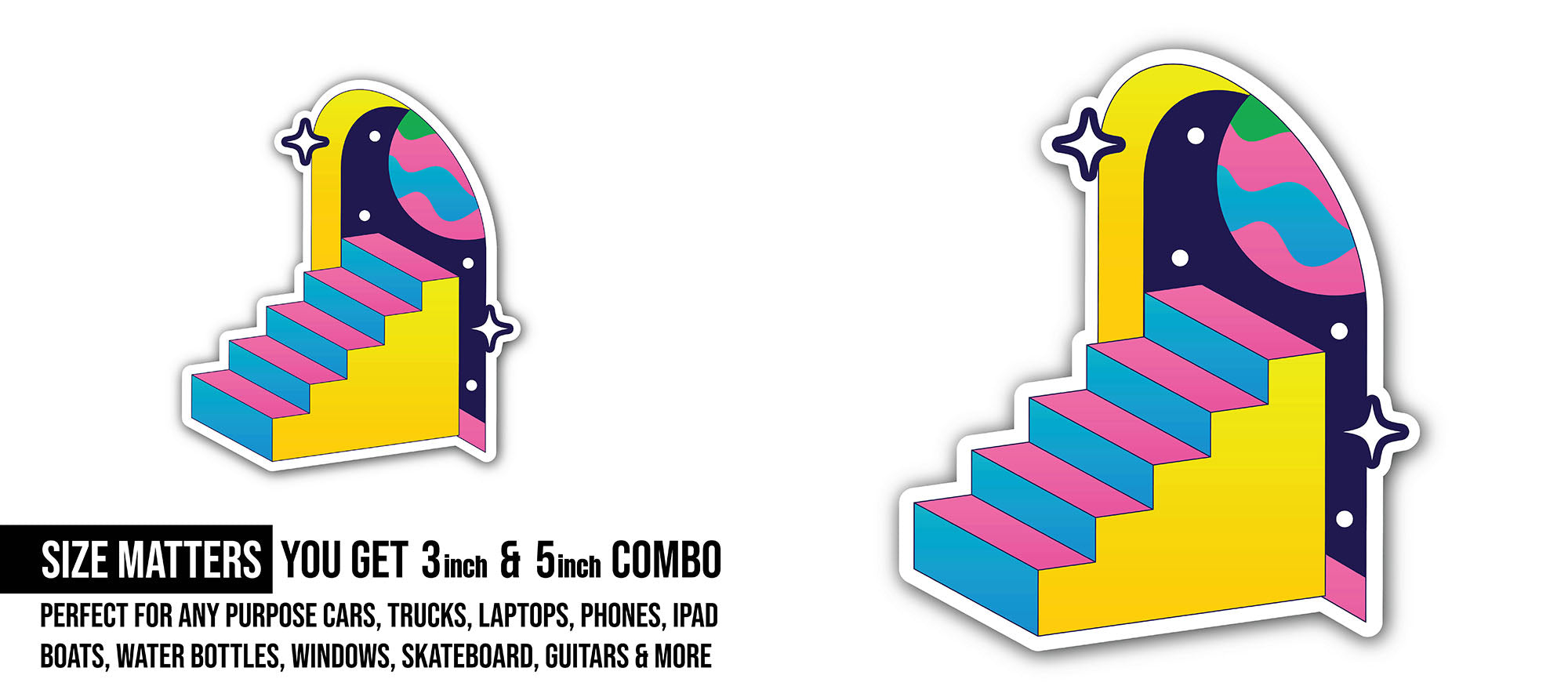 Colorful Galaxy Gateway Sticker, Waterproof Vinyl Decal Sticker Indoor Or Outdoor 2 (Pieces) 3" and 5"