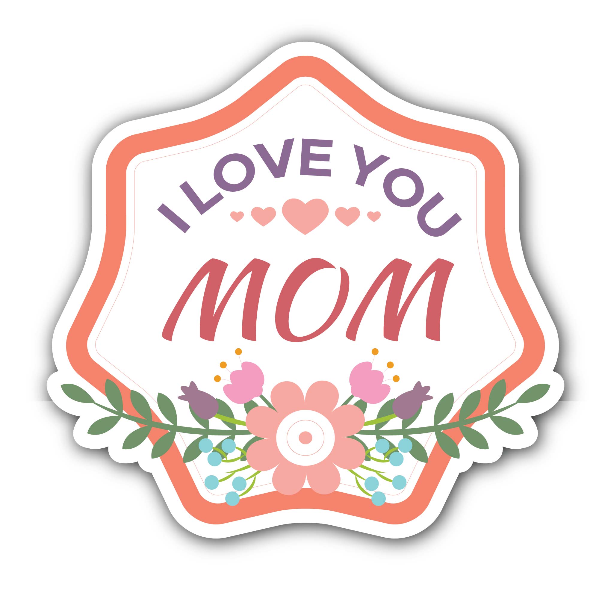 I Love You Mom Sticker, Waterproof Vinyl Decal Sticker Indoor Or Outdoor 2 (Pieces) 3" and 5"