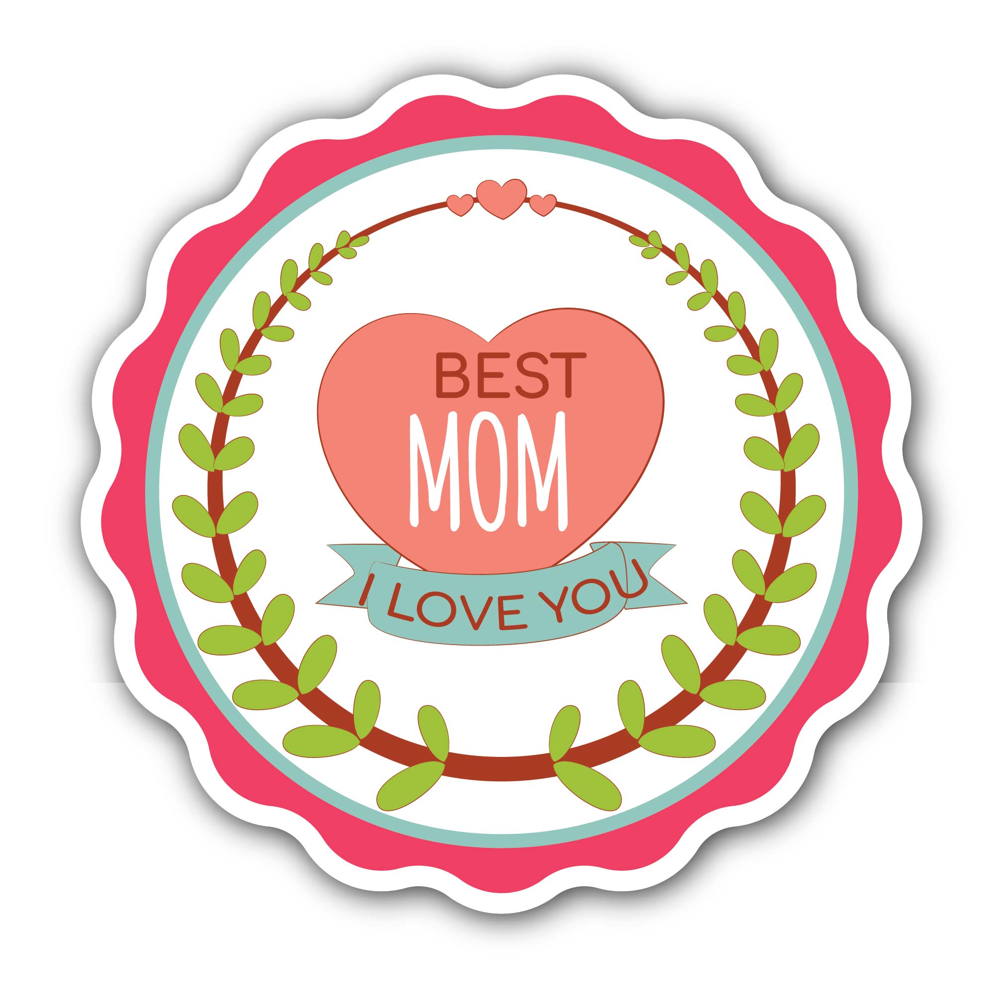 Best Mom On Heart Sticker, Waterproof Vinyl Decal Sticker Indoor Or Outdoor 2 (Pieces) 3" and 5"