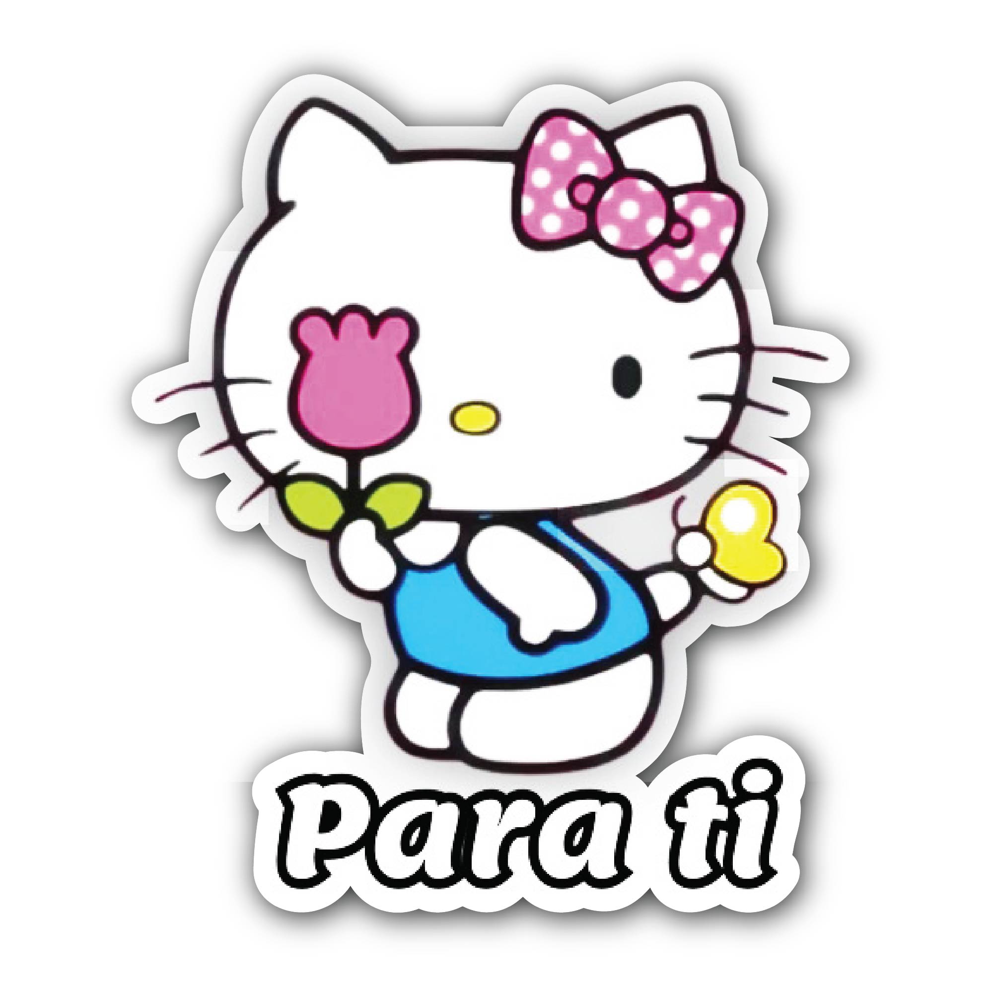 Kitty with flower Sticker, Waterproof Vinyl Decal Sticker Indoor Or Outdoor 2 (Pieces) 3" and 5"