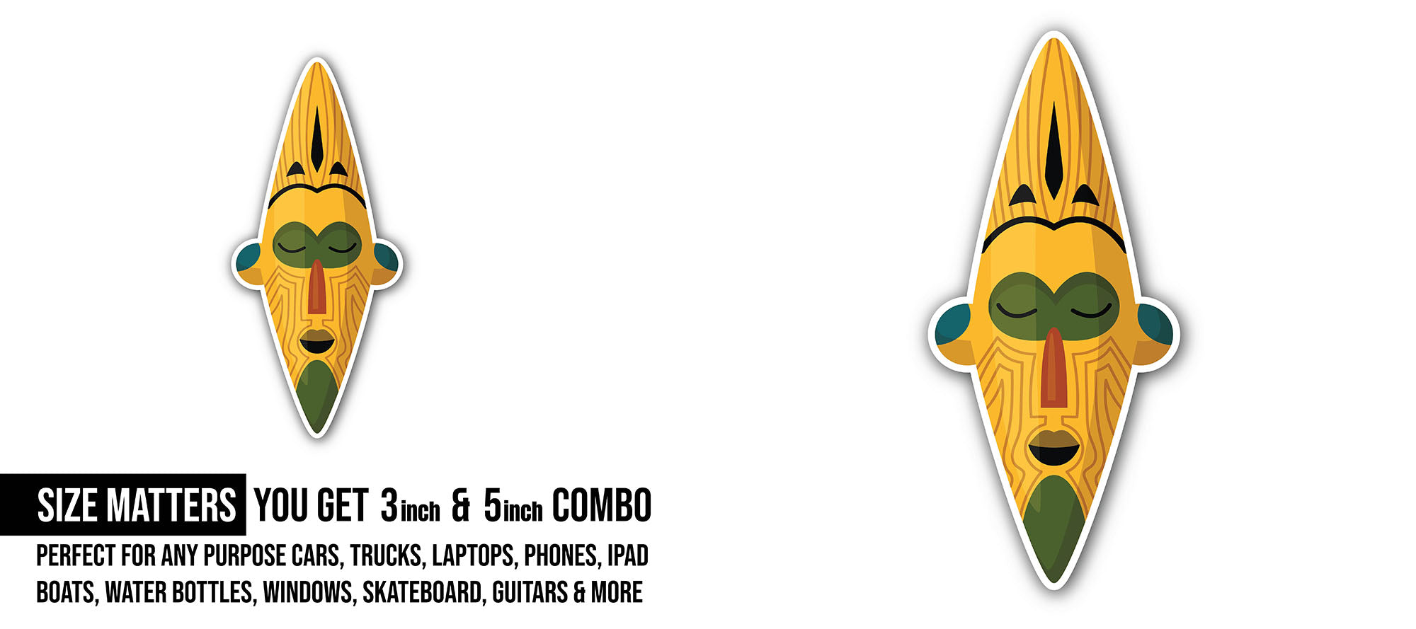 African ethnical mask Sticker, Waterproof Vinyl Decal Sticker Indoor Or Outdoor 2 (Pieces) 3" and 5"