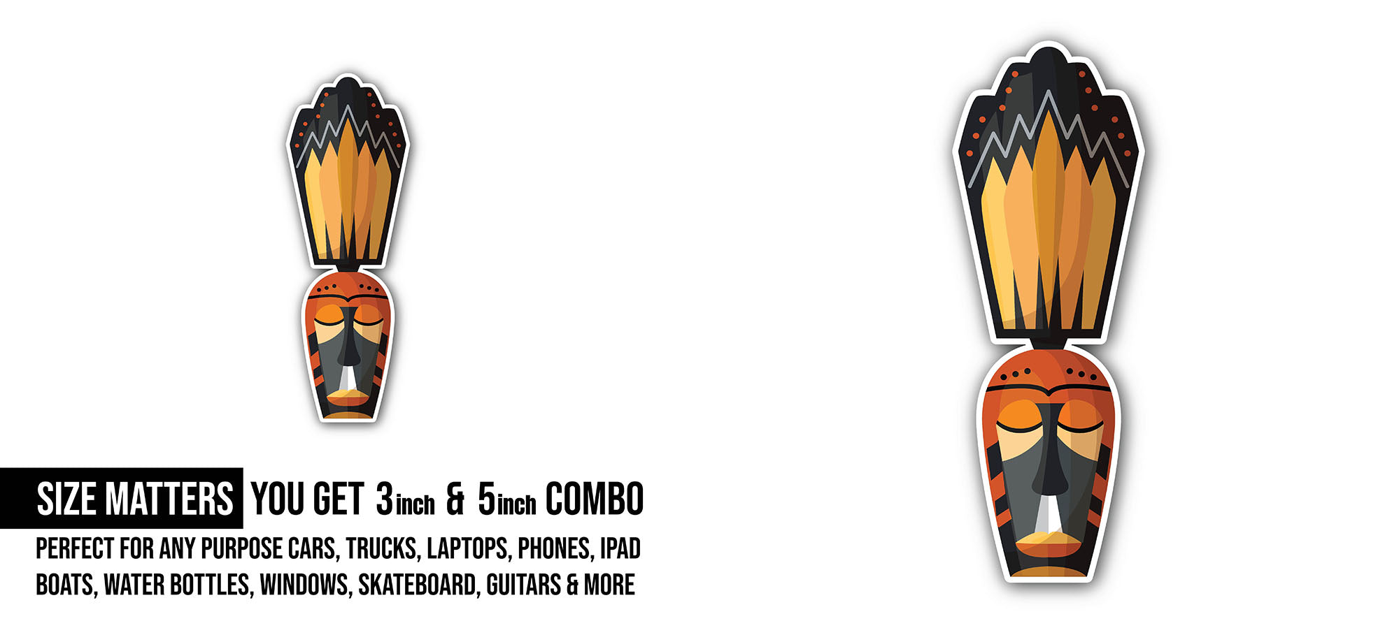 Mystical mask Sticker, Waterproof Vinyl Decal Sticker Indoor Or Outdoor 2 (Pieces) 3" and 5"