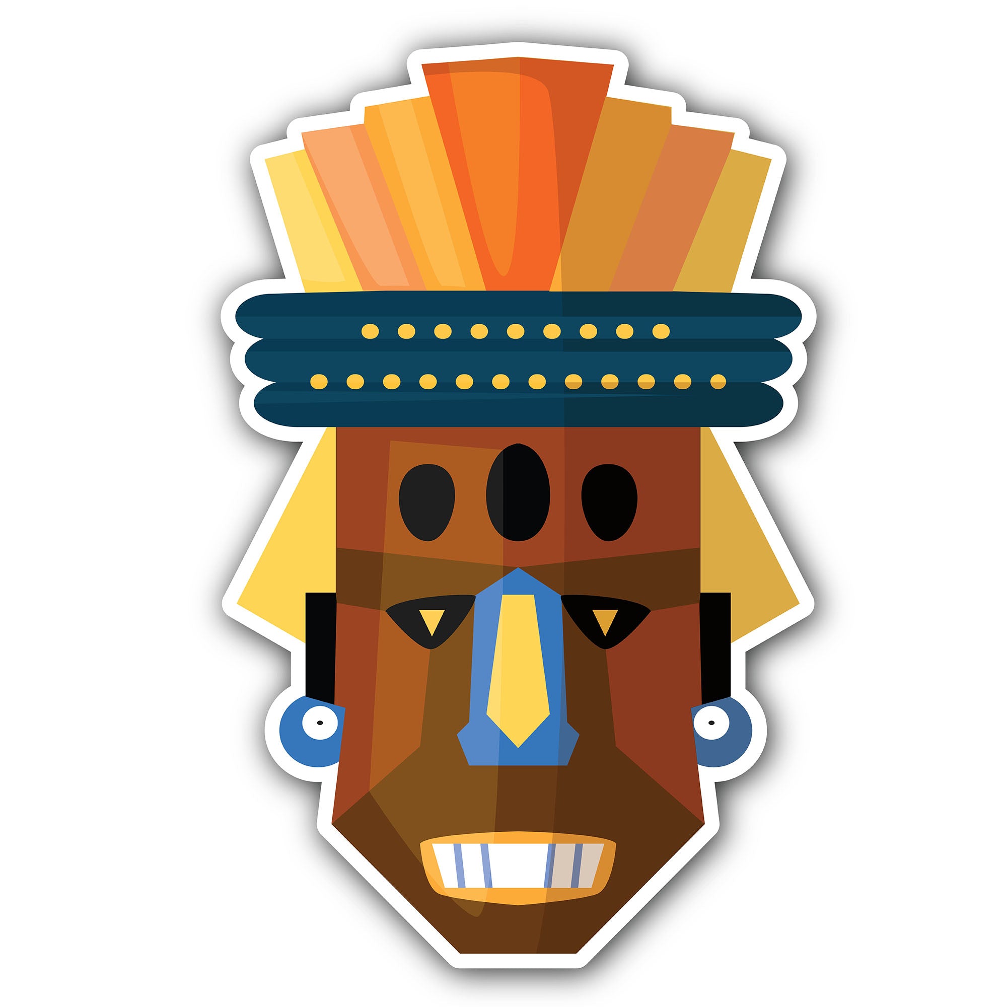 Ugly terrible African mask Sticker, Waterproof Vinyl Decal Sticker Indoor Or Outdoor 2 (Pieces) 3" and 5"