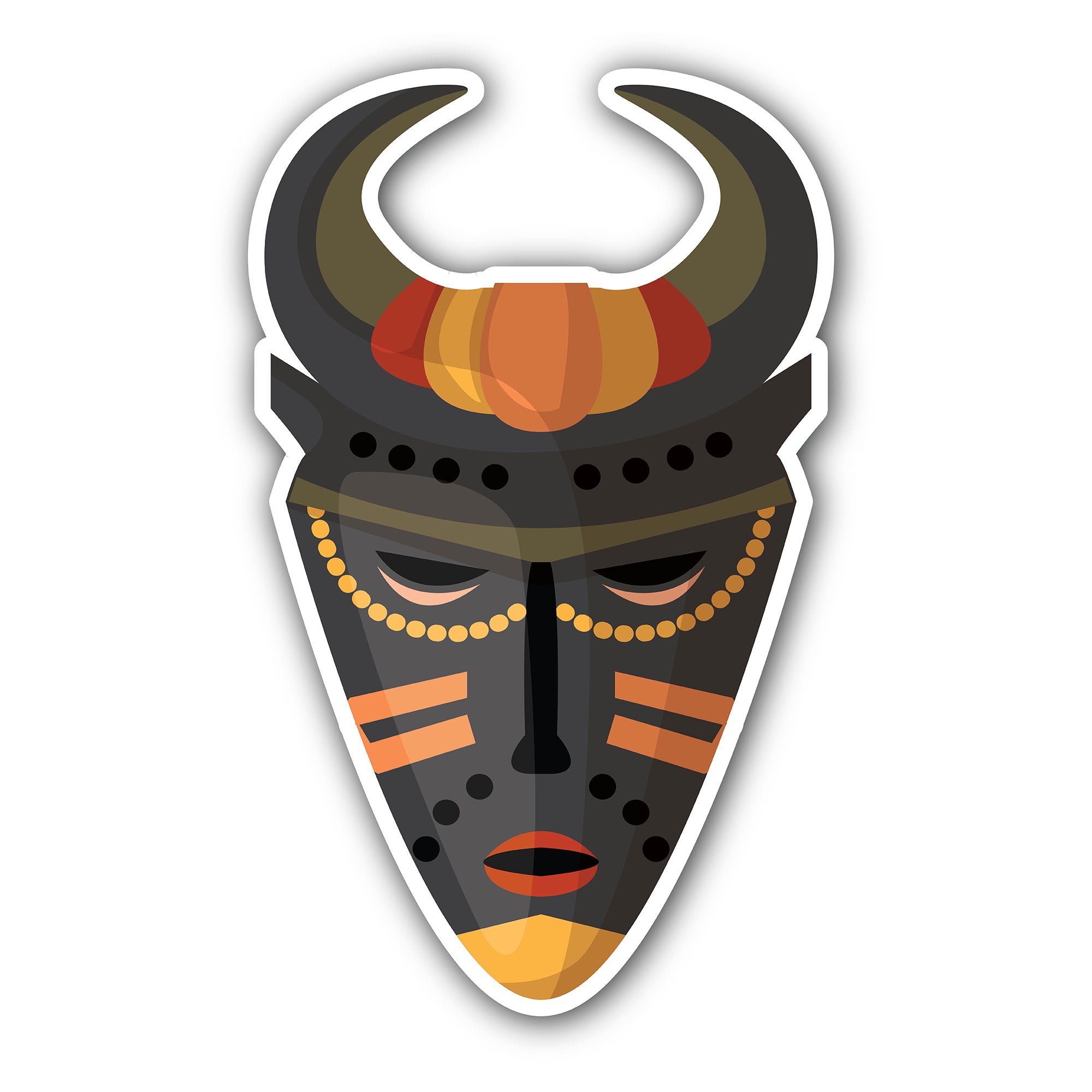 Aborigine native mask Sticker, Waterproof Vinyl Decal Sticker Indoor Or Outdoor 2 (Pieces) 3" and 5"