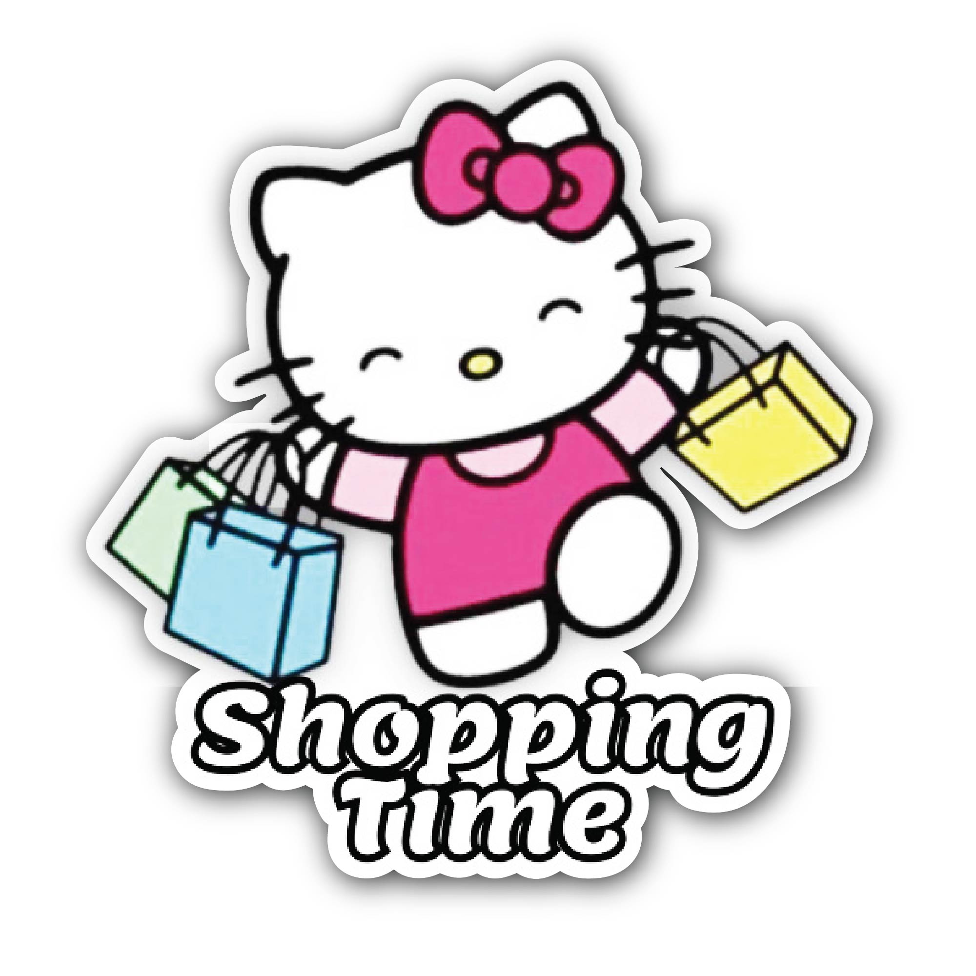 Shopping time with Kitty Sticker, Waterproof Vinyl Decal Sticker Indoor Or Outdoor 2 (Pieces) 3" and 5"