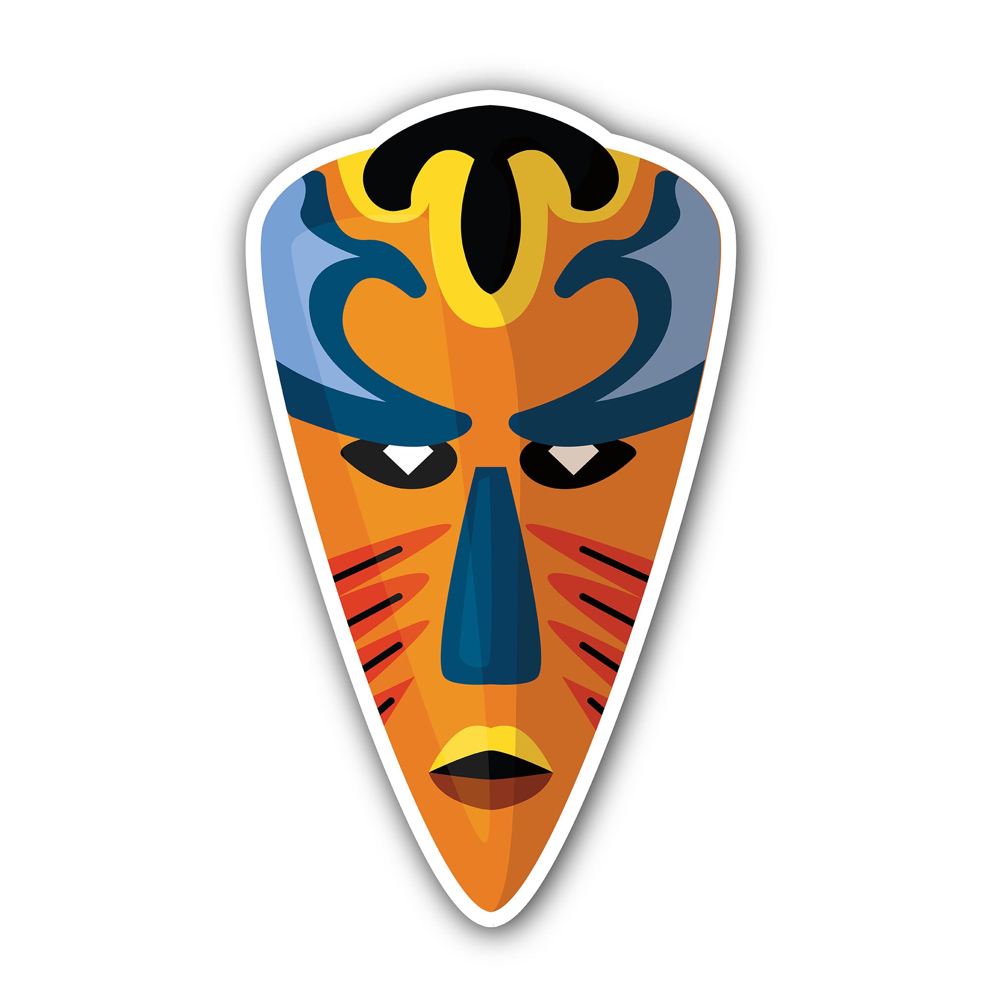 Coloured African ethnic tribal mask Sticker, Waterproof Vinyl Decal Sticker Indoor Or Outdoor 2 (Pieces) 3" and 5"