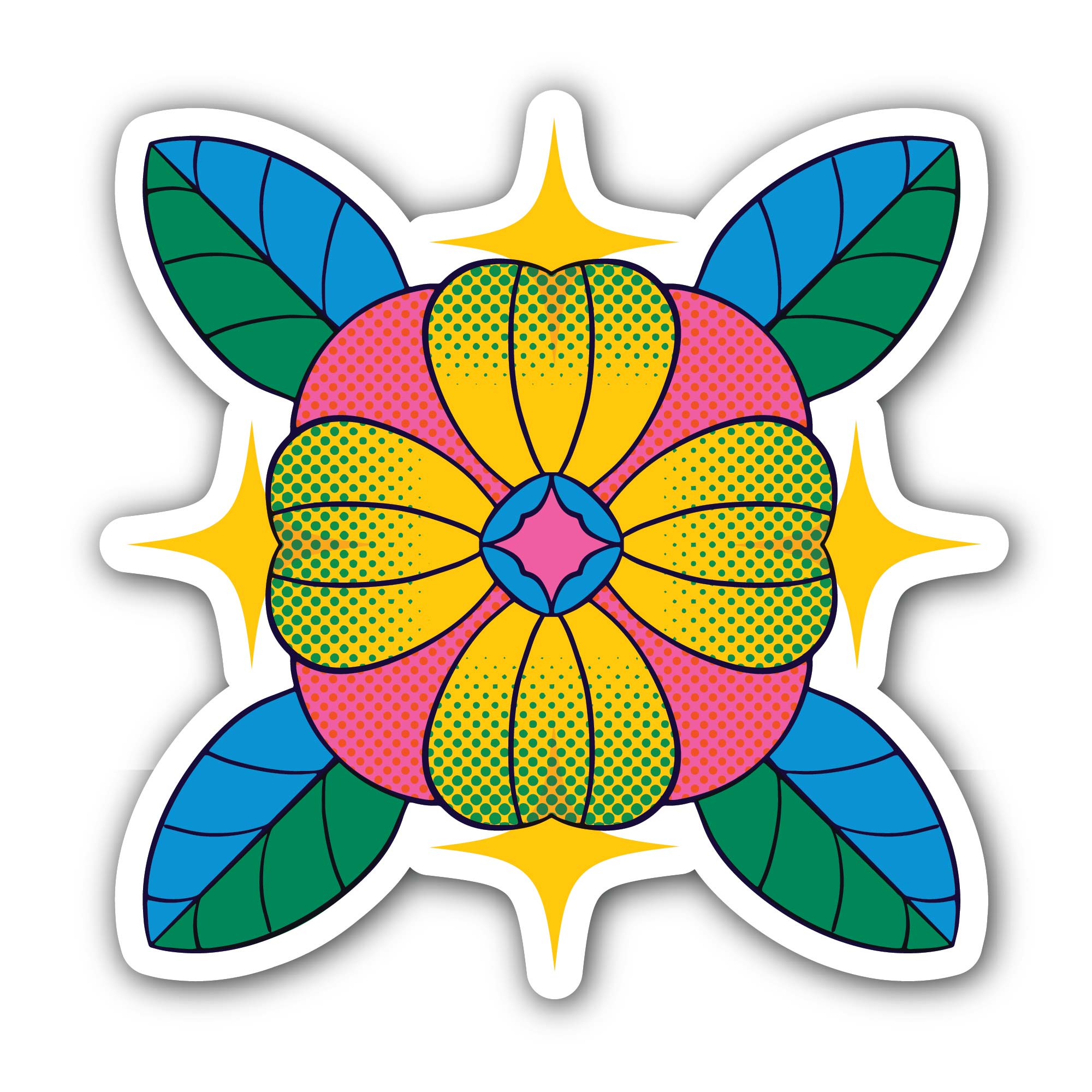 Multicolor Flower Vector Sticker, Waterproof Vinyl Decal Sticker Indoor Or Outdoor 2 (Pieces) 3" and 5"