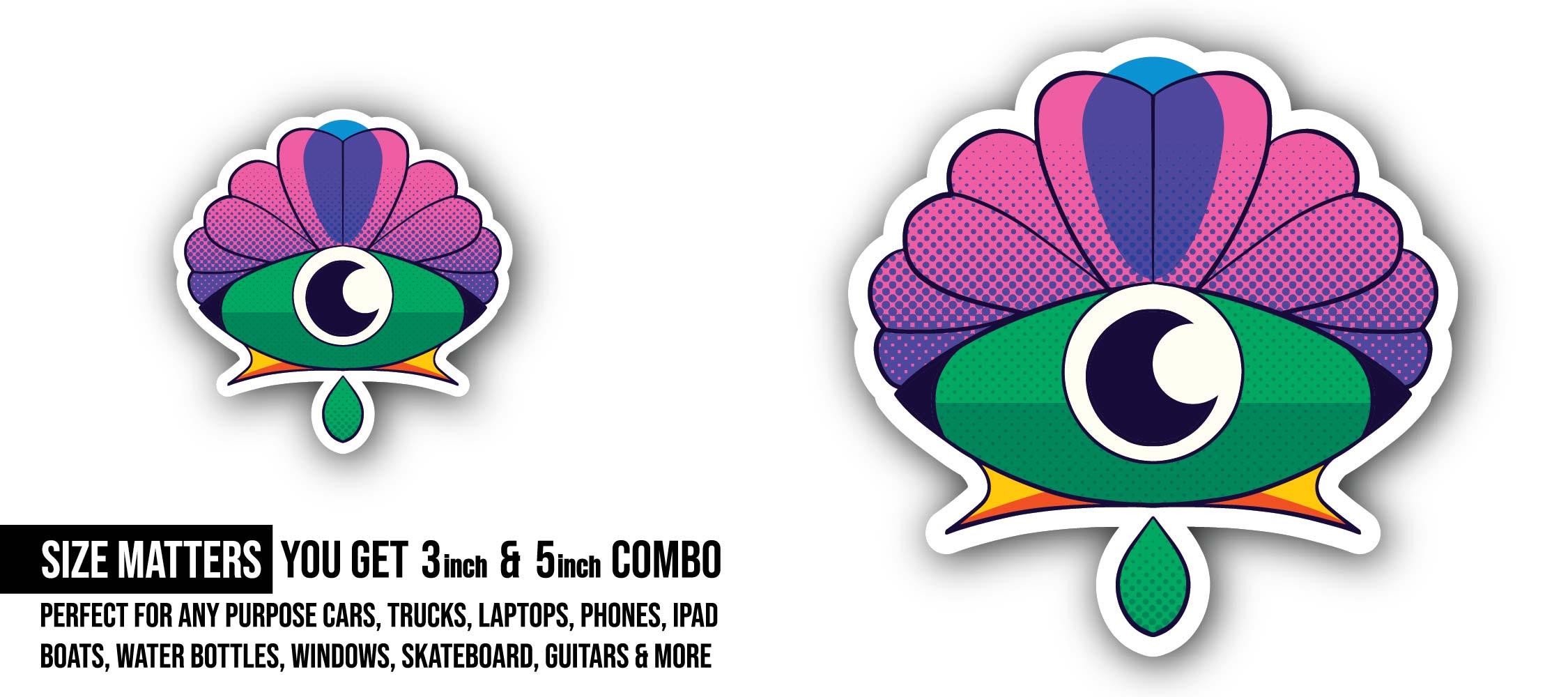 Floral Eye Sticker, Waterproof Vinyl Decal Sticker Indoor Or Outdoor 2 (Pieces) 3" and 5"