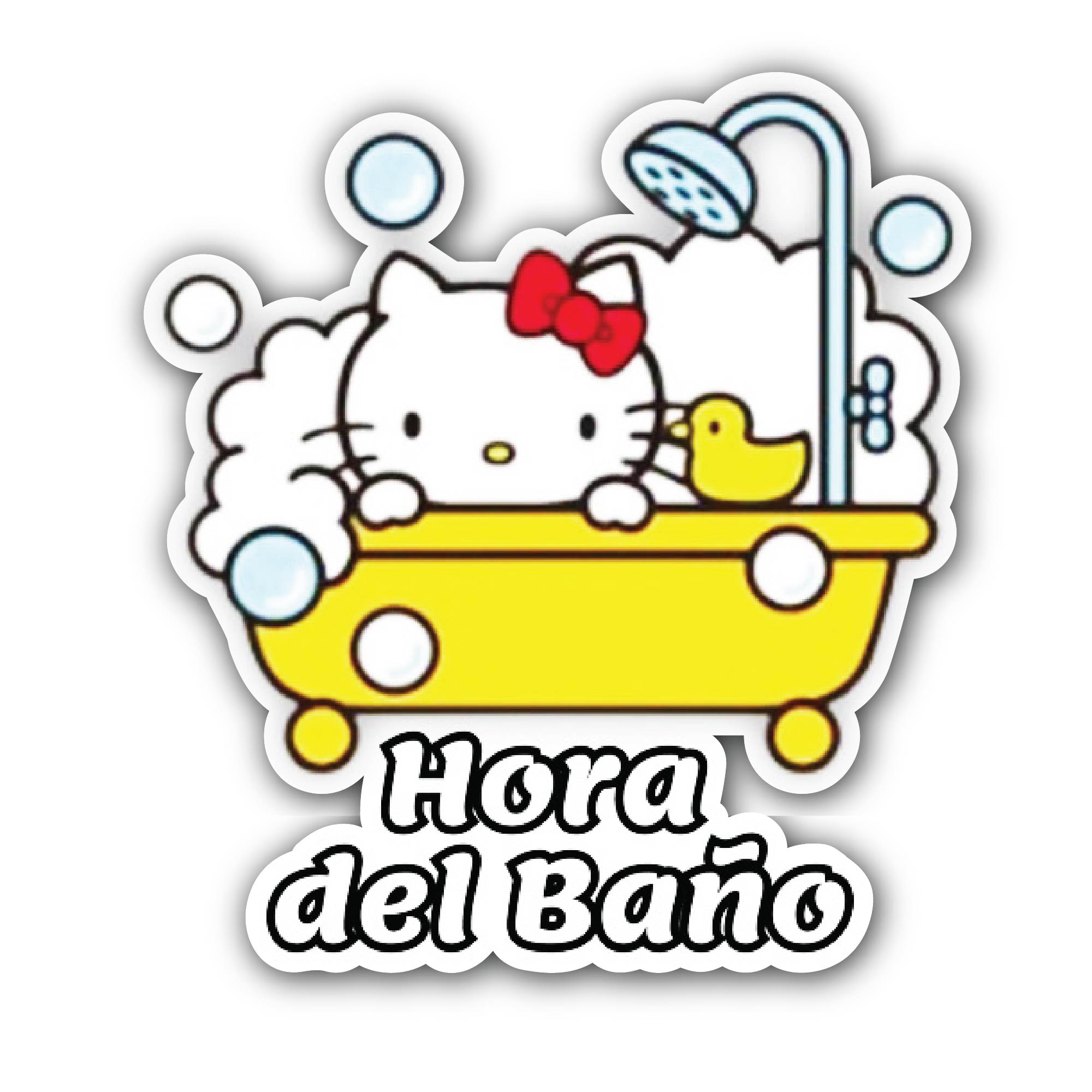 Bath time with kitty  Sticker, Waterproof Vinyl Decal Sticker Indoor Or Outdoor 2 (Pieces) 3" and 5"