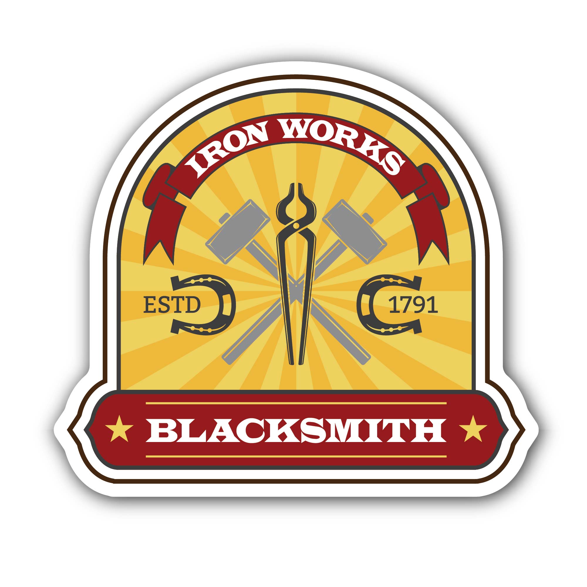 Iron Works Blacksmith Sticker, Waterproof Vinyl Decal Sticker Indoor Or Outdoor 2 (Pieces) 3" and 5"