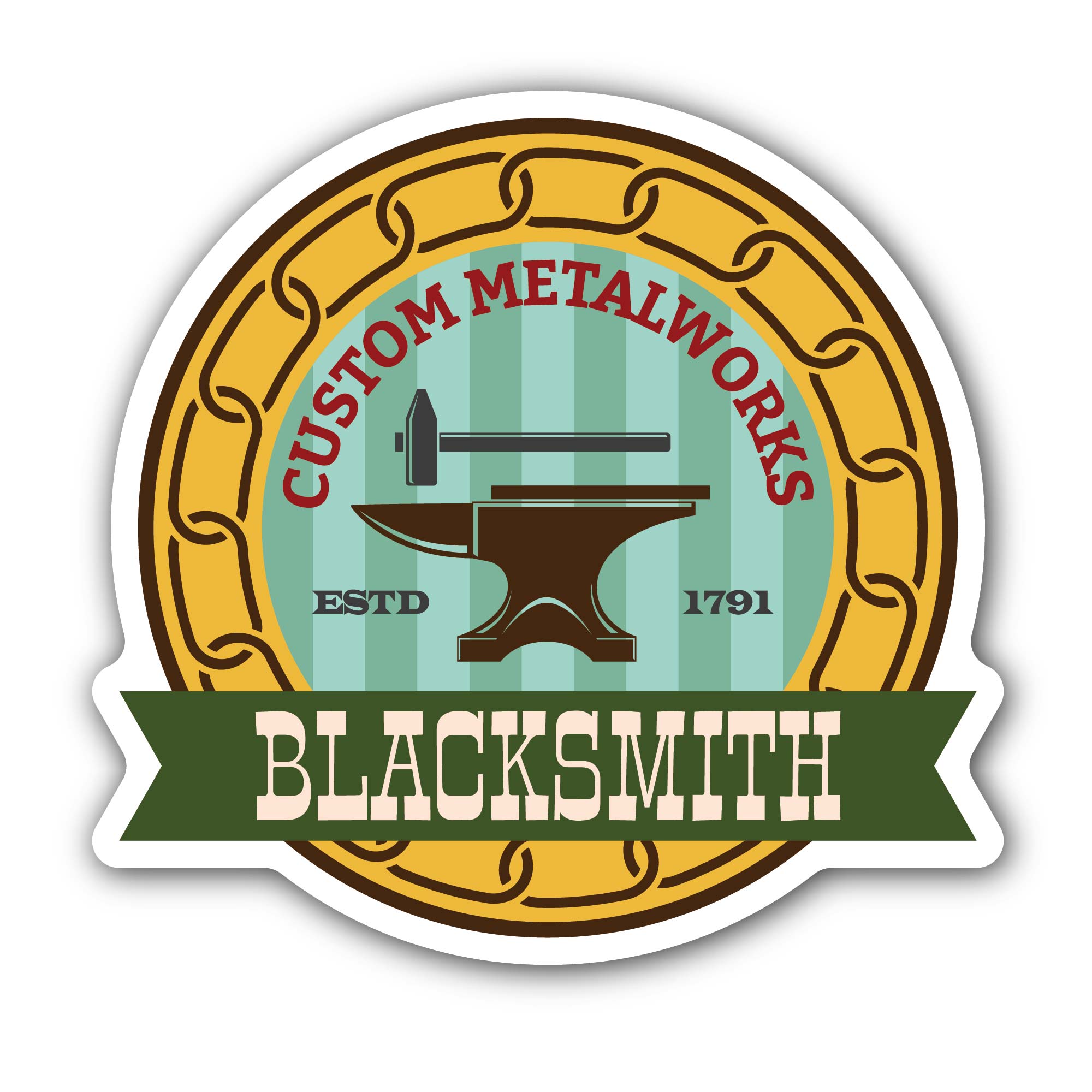 Custom Metalworks blacksmith Sticker, Waterproof Vinyl Decal Sticker Indoor Or Outdoor 2 (Pieces) 3" and 5"