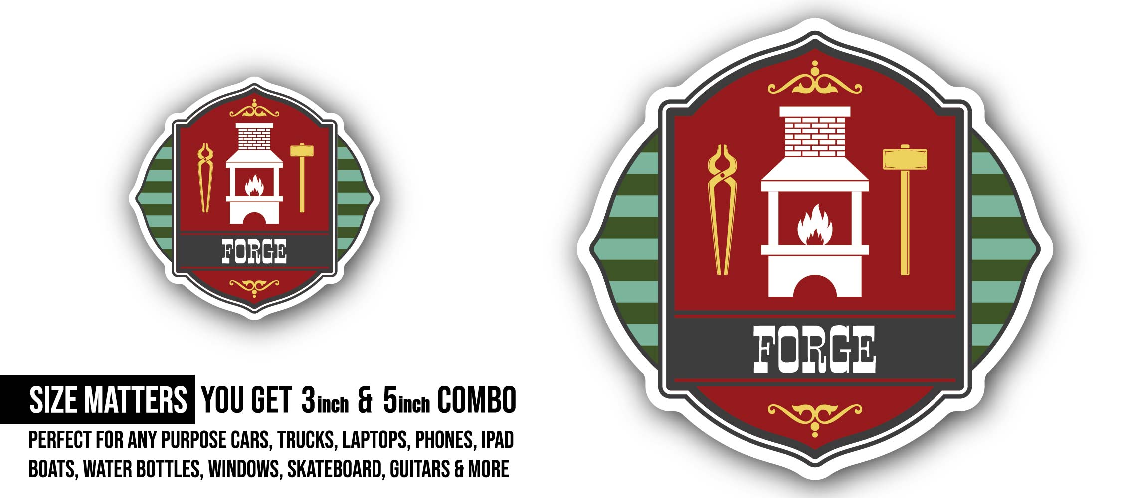 The Forge Sticker, Waterproof Vinyl Decal Sticker Indoor Or Outdoor 2 (Pieces) 3" and 5"