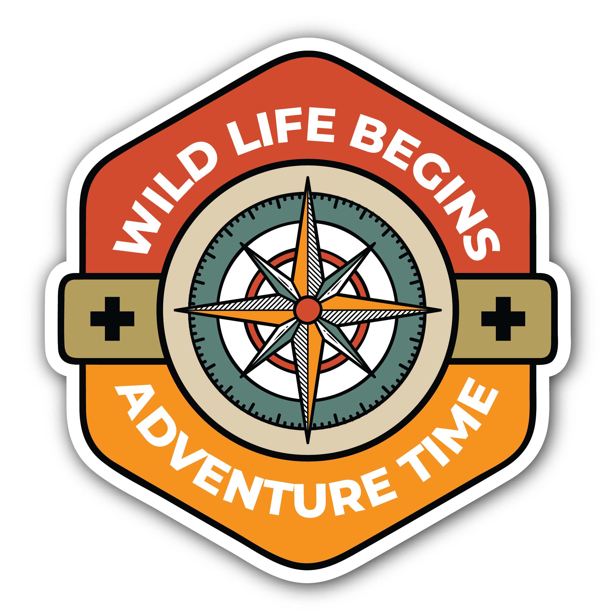 Compass Emblem Adventure Time Sticker, Waterproof Vinyl Decal Sticker Indoor Or Outdoor 2 (Pieces) 3" and 5"