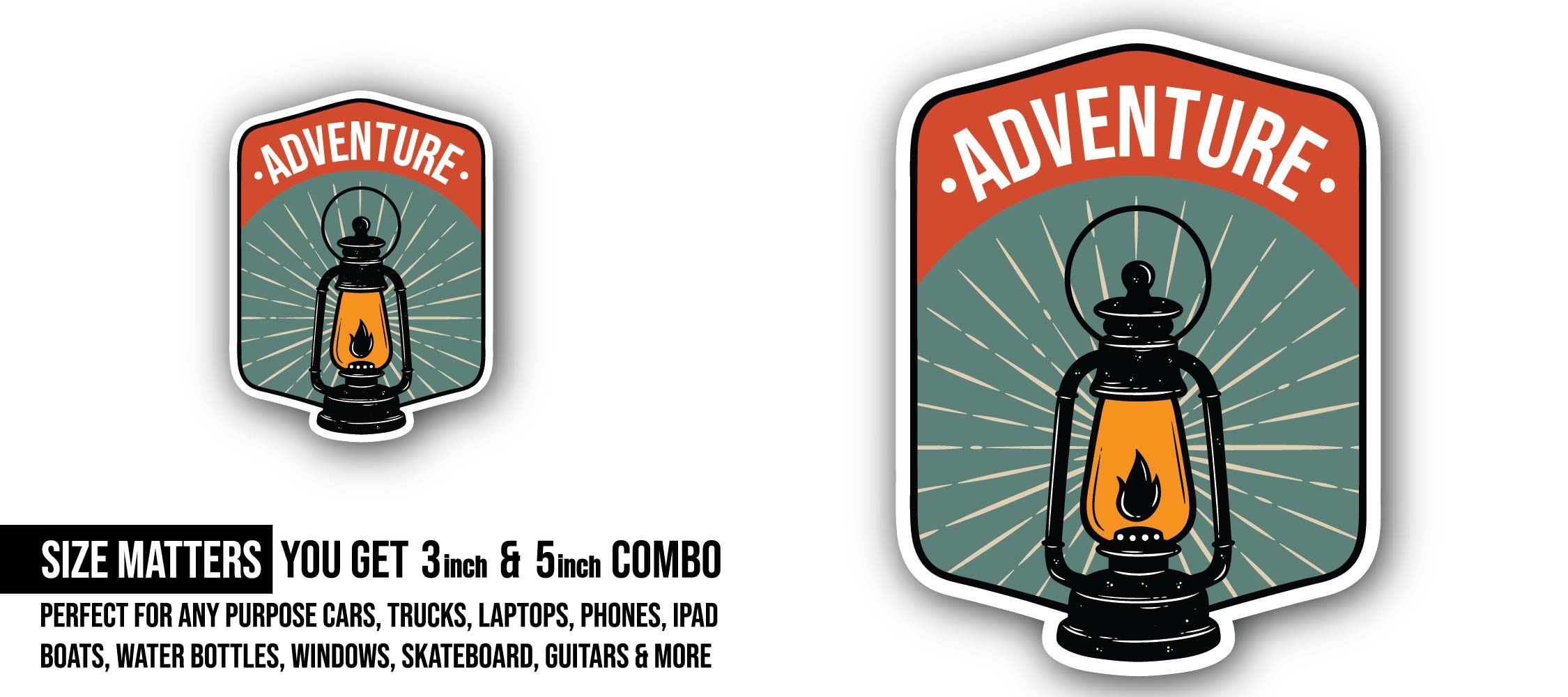 lantern adventure Sticker, Waterproof Vinyl Decal Sticker Indoor Or Outdoor 2 (Pieces) 3" and 5"