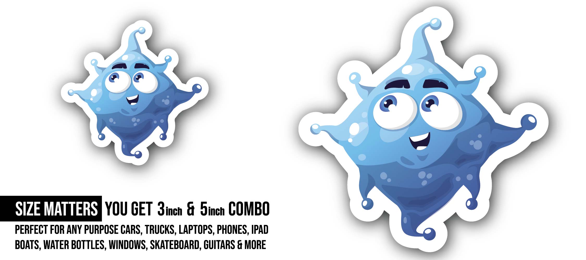 Andecovirus Cartoon Sticker, Waterproof Vinyl Decal Sticker Indoor Or Outdoor 2 (Pieces) 3" and 5"
