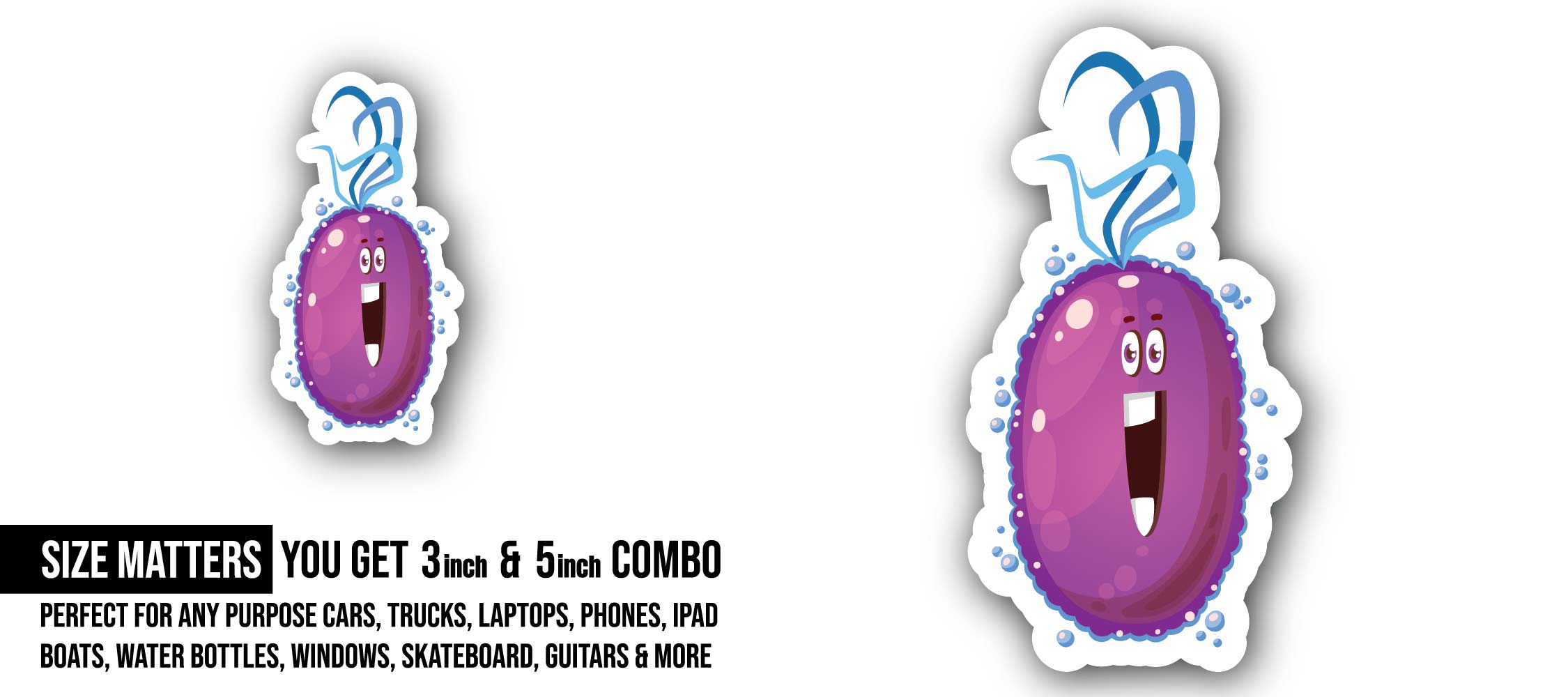 Oblong bacteria Sticker, Waterproof Vinyl Decal Sticker Indoor Or Outdoor 2 (Pieces) 3" and 5"