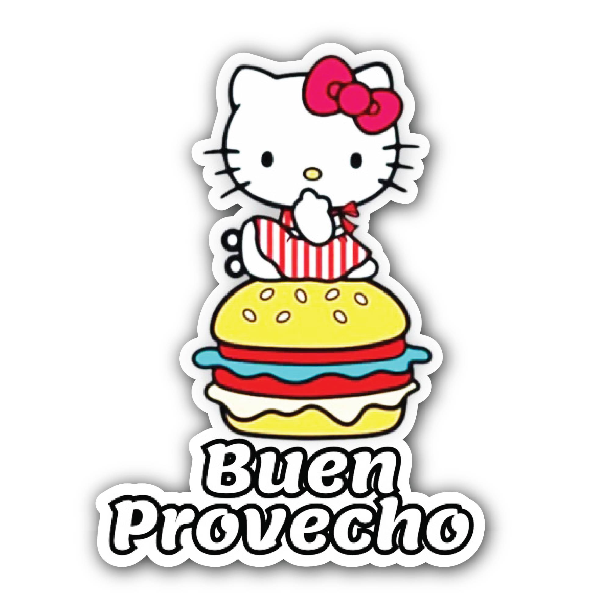 Cat sit On Burger Sticker, Waterproof Vinyl Decal Sticker Indoor Or Outdoor 2 (Pieces) 3" and 5"