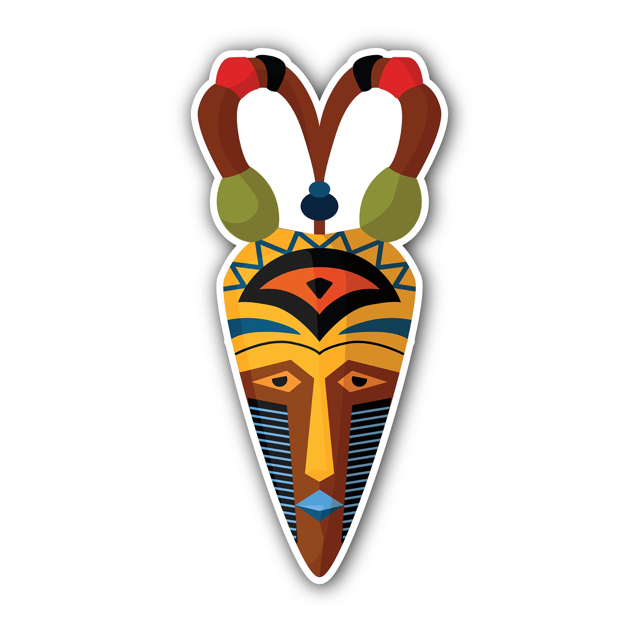 Tribal mask Sticker, Waterproof Vinyl Decal Sticker Indoor Or Outdoor 2 (Pieces) 3" and 5"