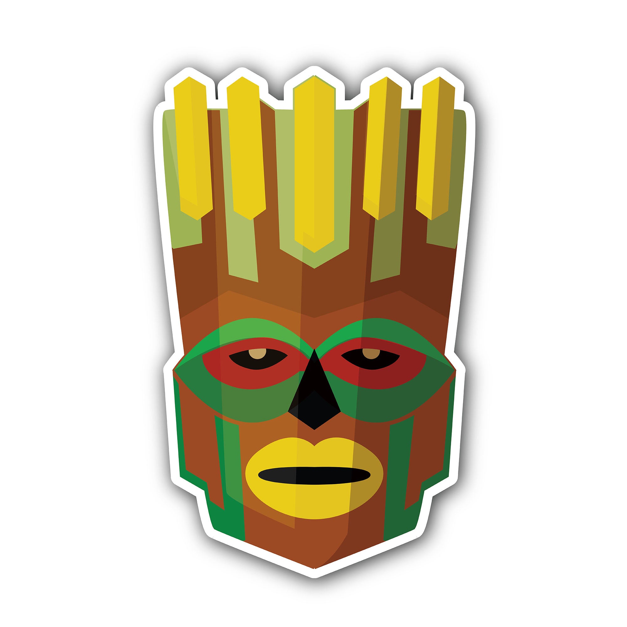 Wooden tiki head mask Sticker, Waterproof Vinyl Decal Sticker Indoor Or Outdoor 2 (Pieces) 3" and 5"
