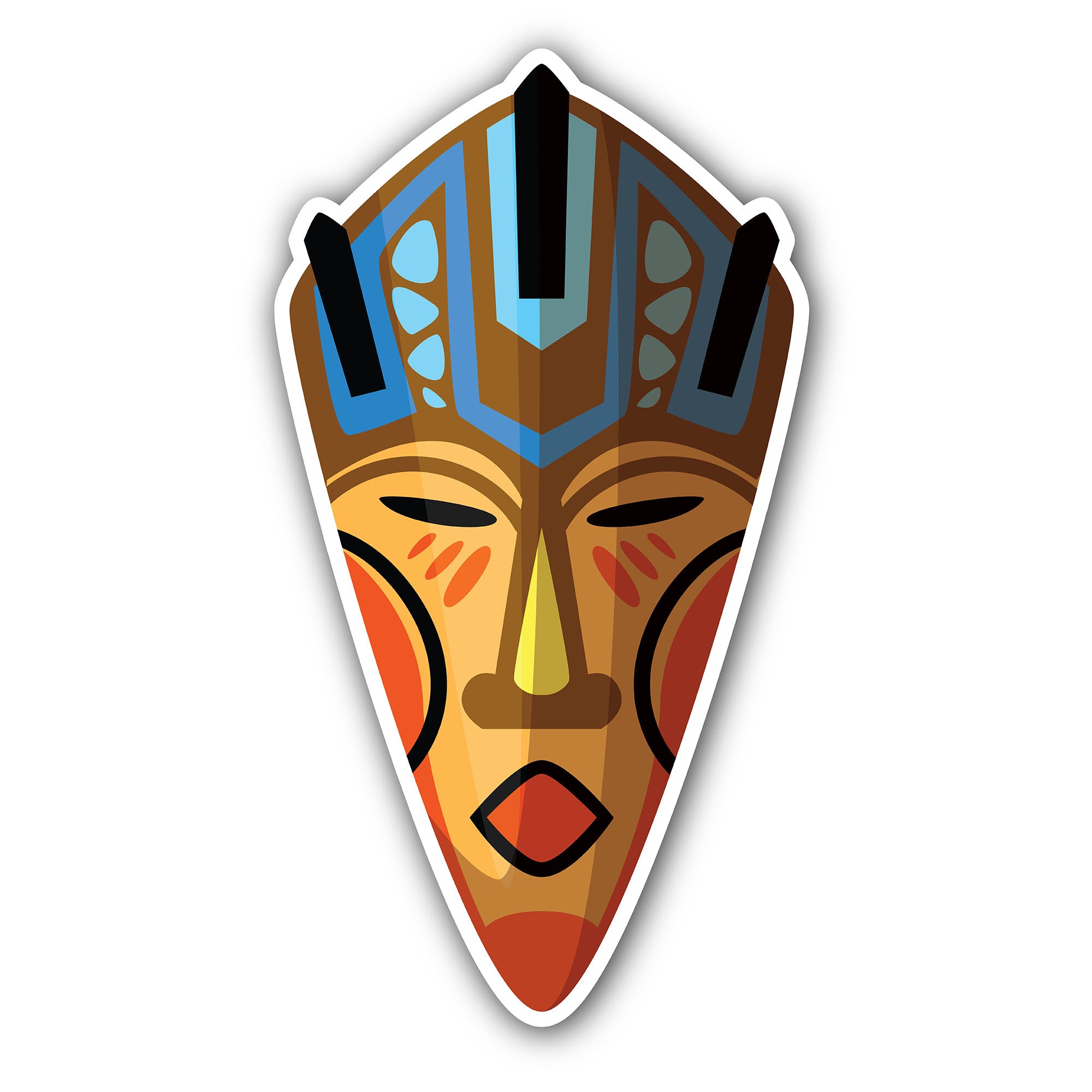 Aboriginal African wooden mask Sticker, Waterproof Vinyl Decal Sticker Indoor Or Outdoor 2 (Pieces) 3" and 5"
