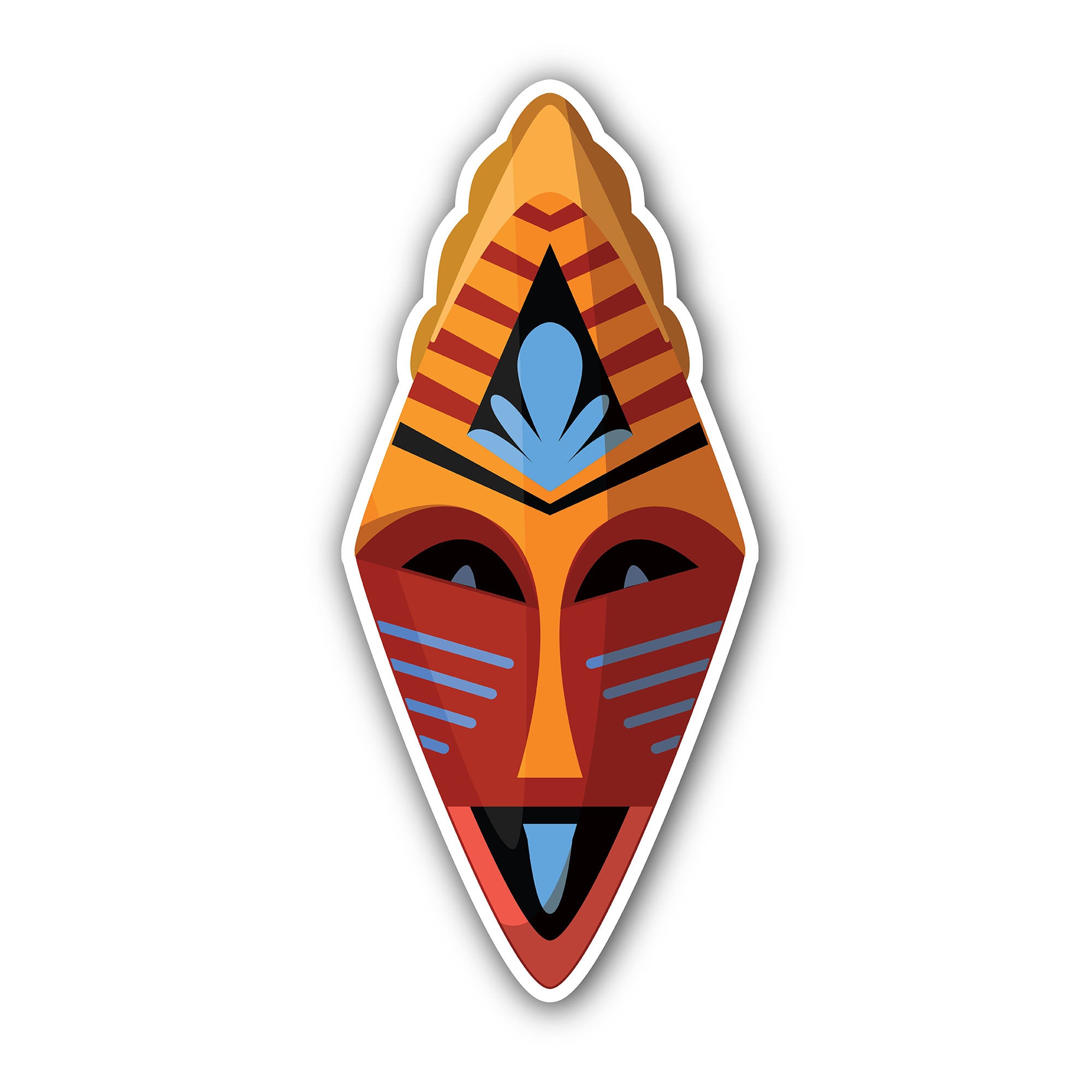 Tribal ceremonial mask Sticker, Waterproof Vinyl Decal Sticker Indoor Or Outdoor 2 (Pieces) 3" and 5"